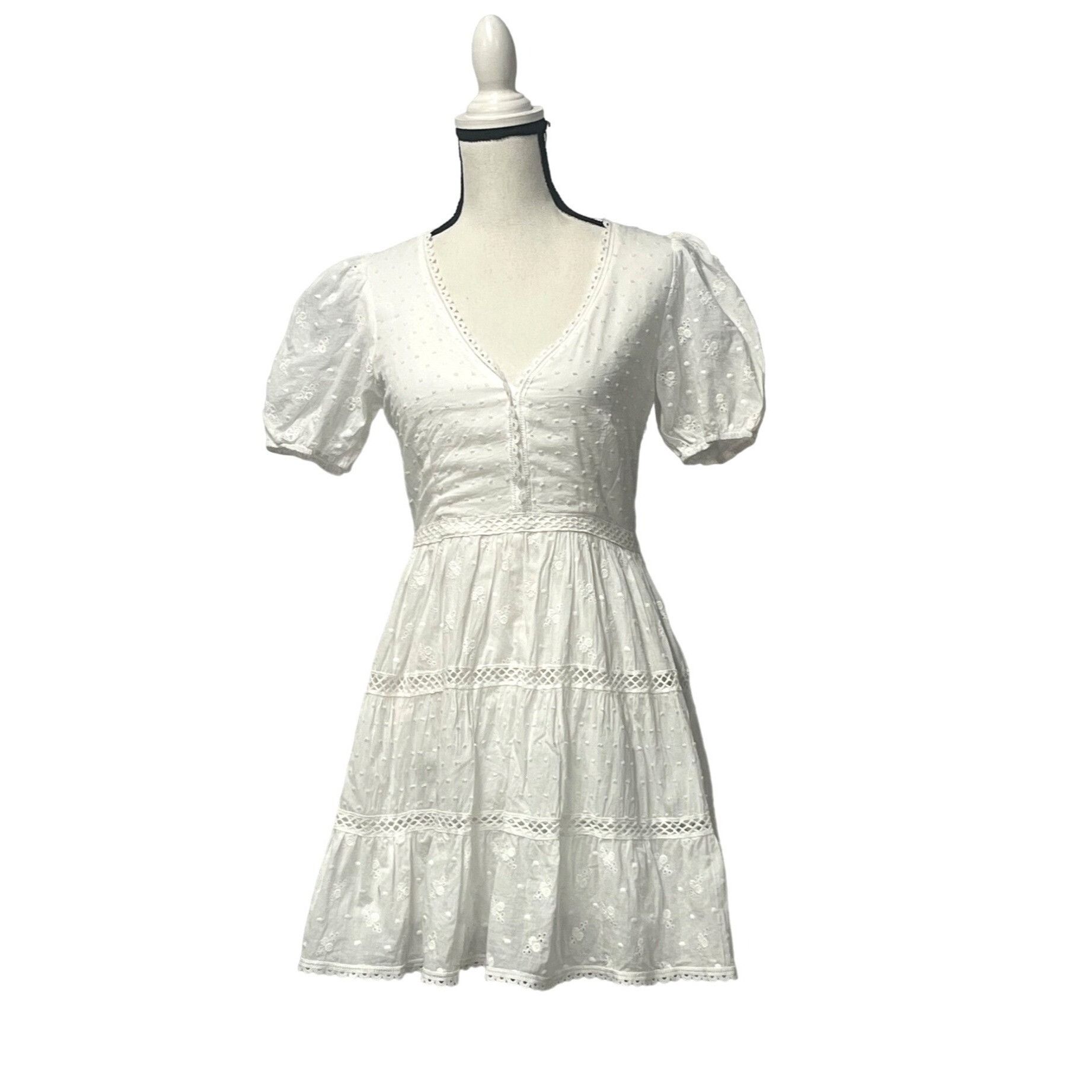 Other Lush Junior’s Puff Sleeve V-neck Tiered Dress, White, Sz. M Size M / US 6-8 / IT 42-44 - 3 Thumbnail