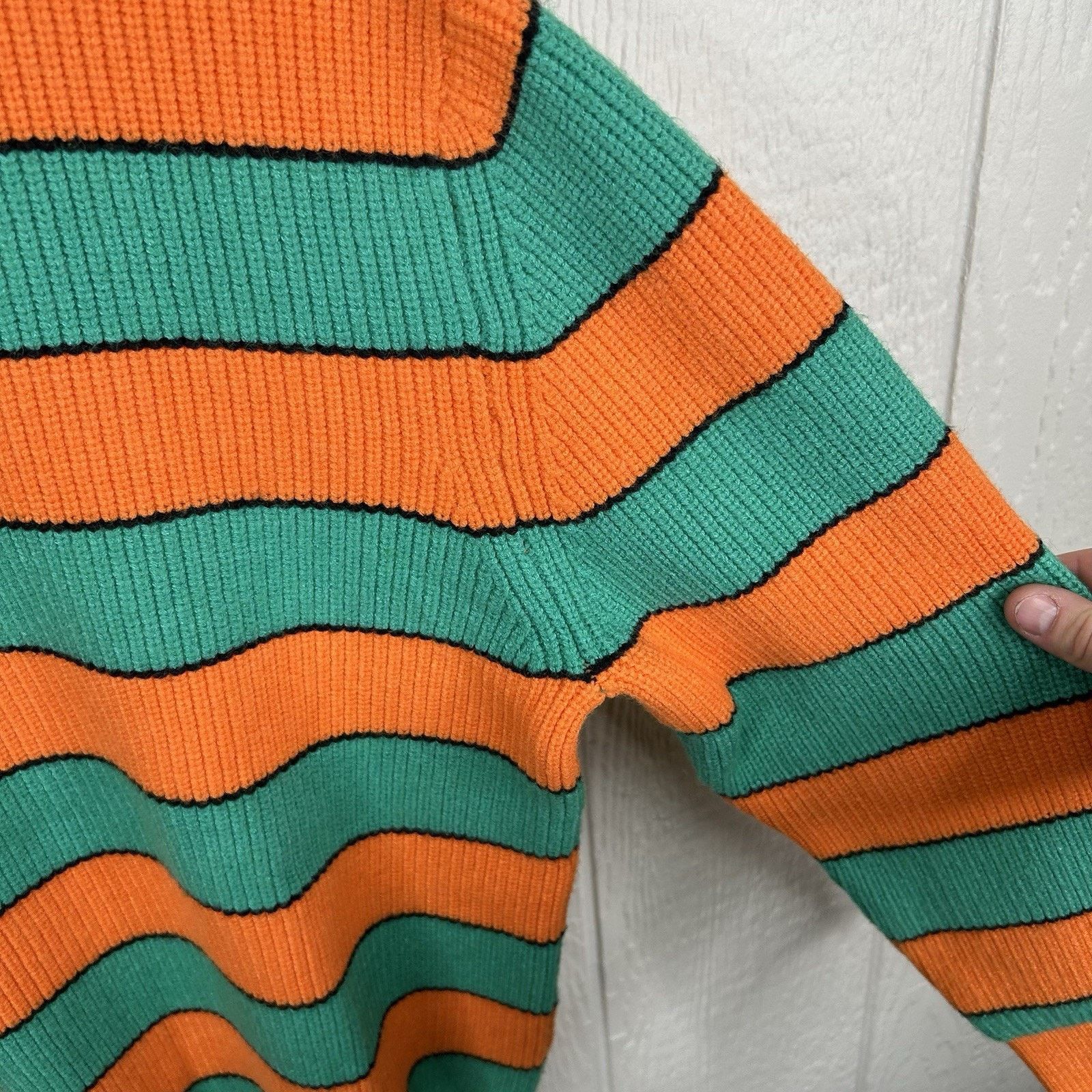 Cider 90's Cidar Tight-Knit Green & Orange Soft Sweater Small Size S / US 4 / IT 40 - 6 Thumbnail