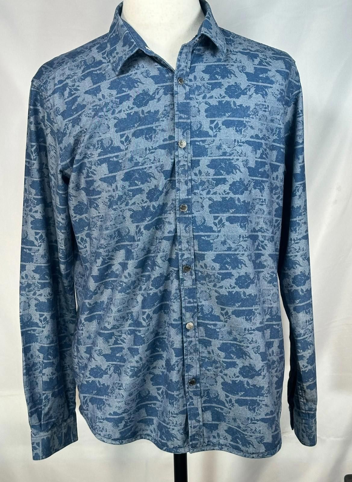 Other Park Avenue Floral Slim Fit Cotton Snap Button Blue Mens L Size US L / EU 52-54 / 3 - 1 Thumbnail