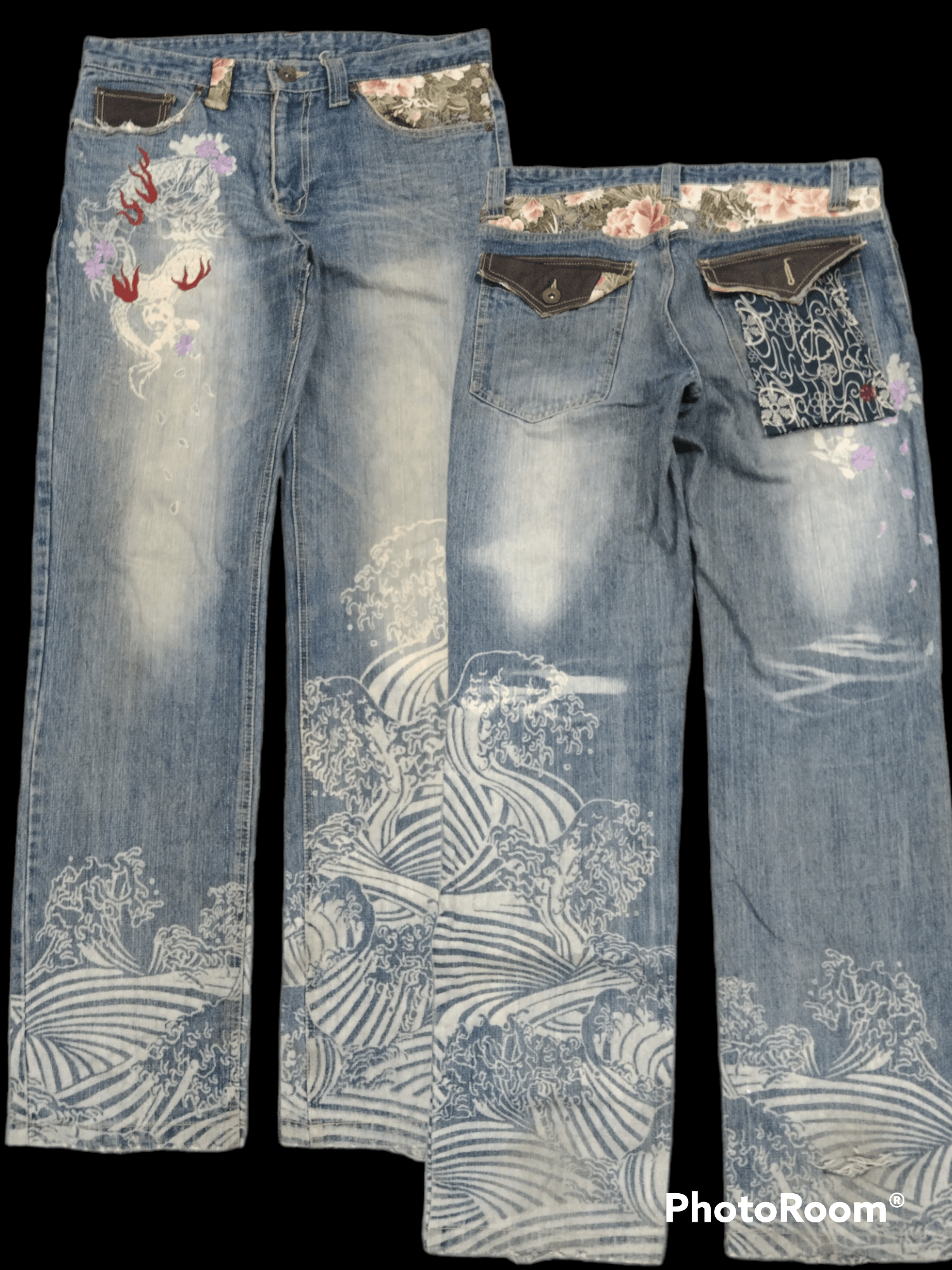 Art Comes First SICK ART HANDMADE GUMU DENIM PANTS Size US 33 - 1 Thumbnail