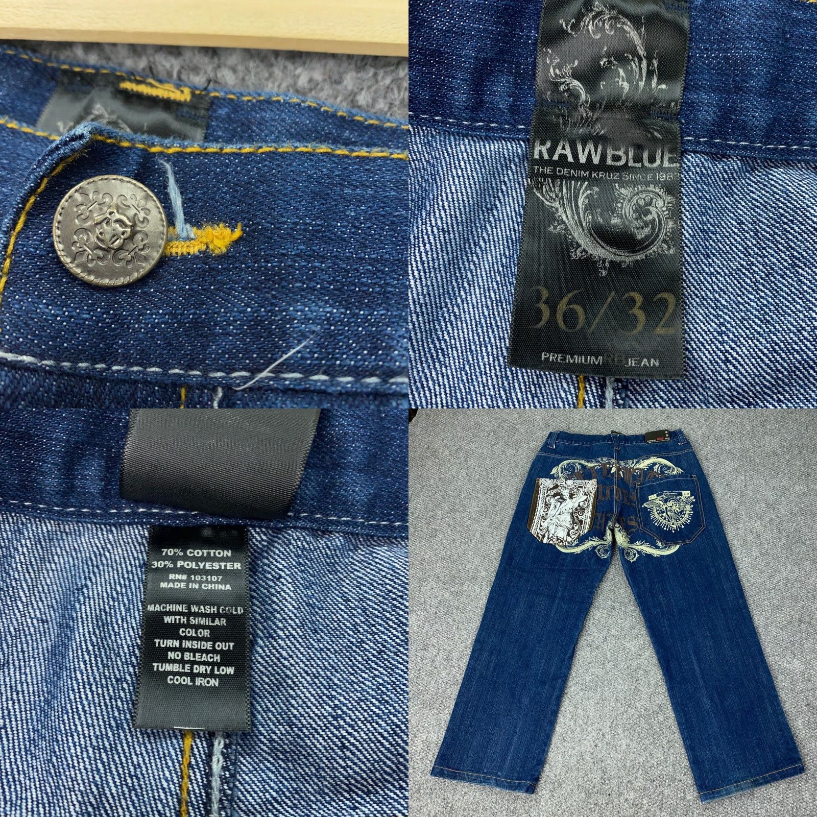 Vintage VINTAGE Raw Blue Jeans Mens 36x32 Blue Baggy Loose Angel Premium Y2K Skate Jeans Mens Regular Blue Distressed 90s Grunge Retro Shirt? Size US 32 / EU 48 - 8 Thumbnail