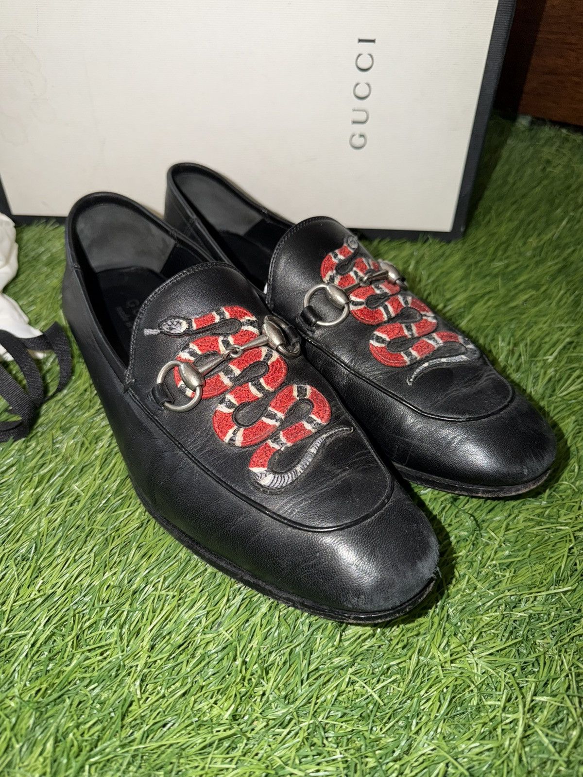Gucci Gucci Snake Black Leather Horsebit Mens Loafers Size US 8.5 / EU 41-42 - 9 Thumbnail