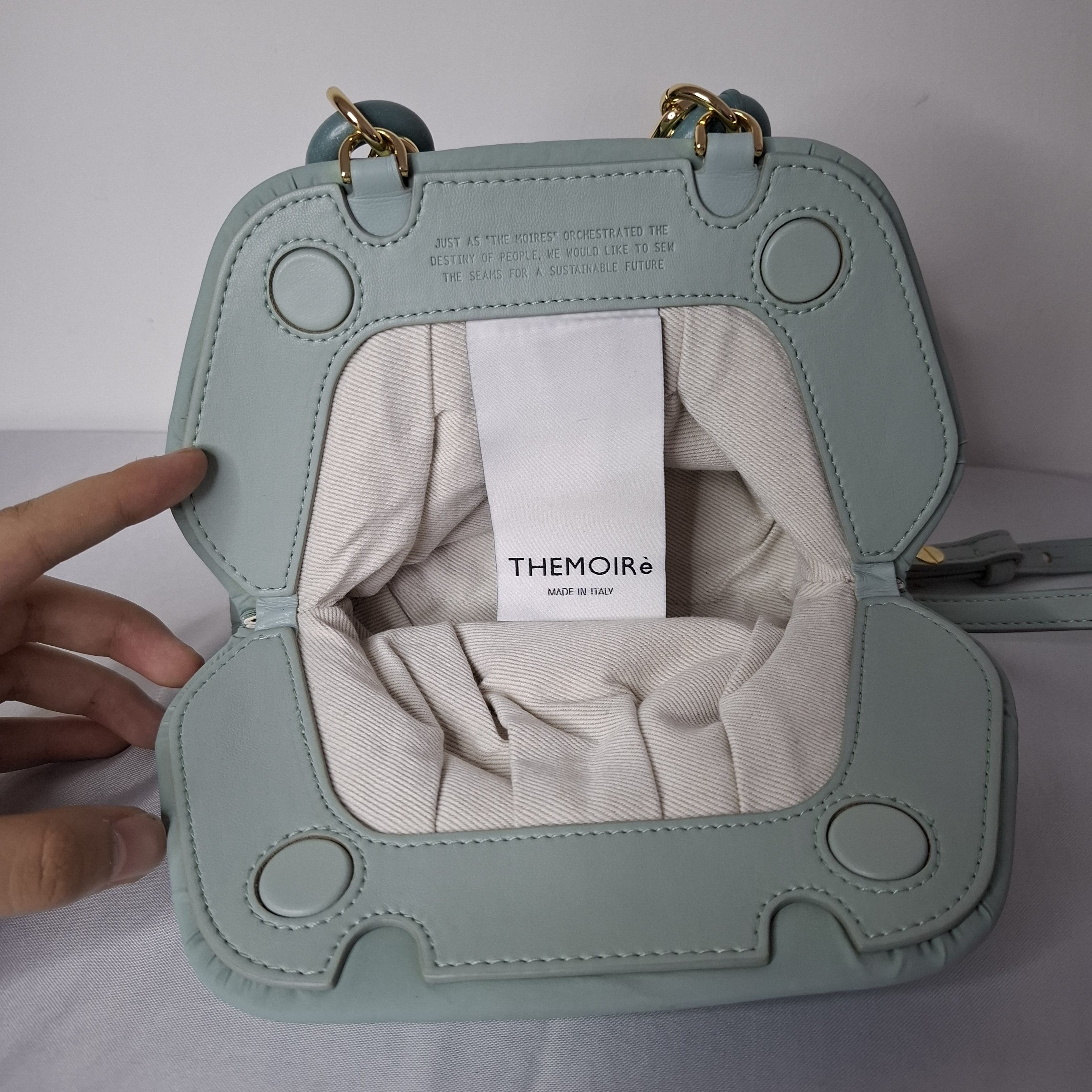 THEMOIRe Themoirè Gya Nylon Chain Ruched Mint Blue Handbag Size ONE SIZE - 7 Thumbnail