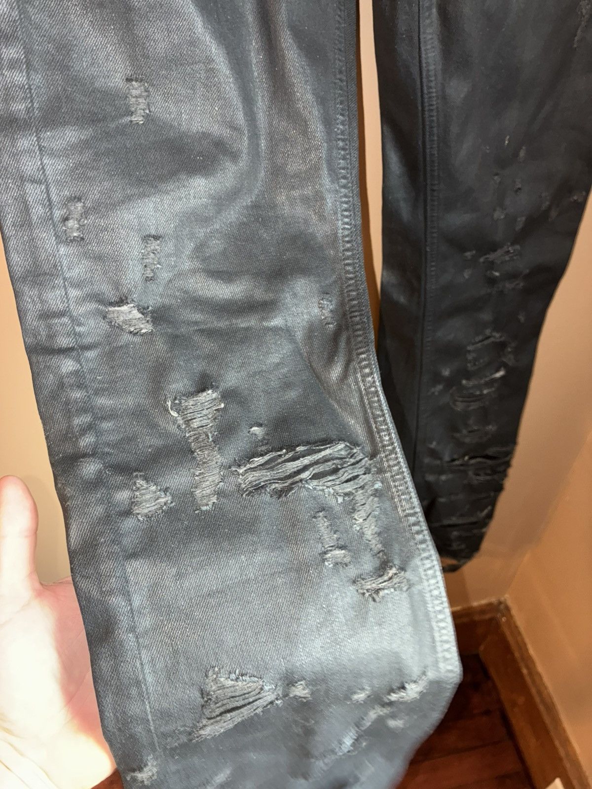 Other Vintage Y2K Ripped Leather Jeans Size US 32 / EU 48 - 3 Thumbnail
