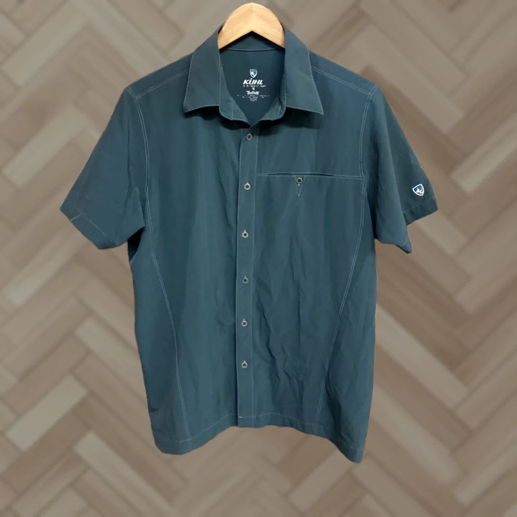 Vintage Kuhl Shirt Short Sleeve Button-Up Blue Mens Size S Slim Nylon Collared Button-Down 90s? Size US S / EU 44-46 / 1 - 1 Thumbnail