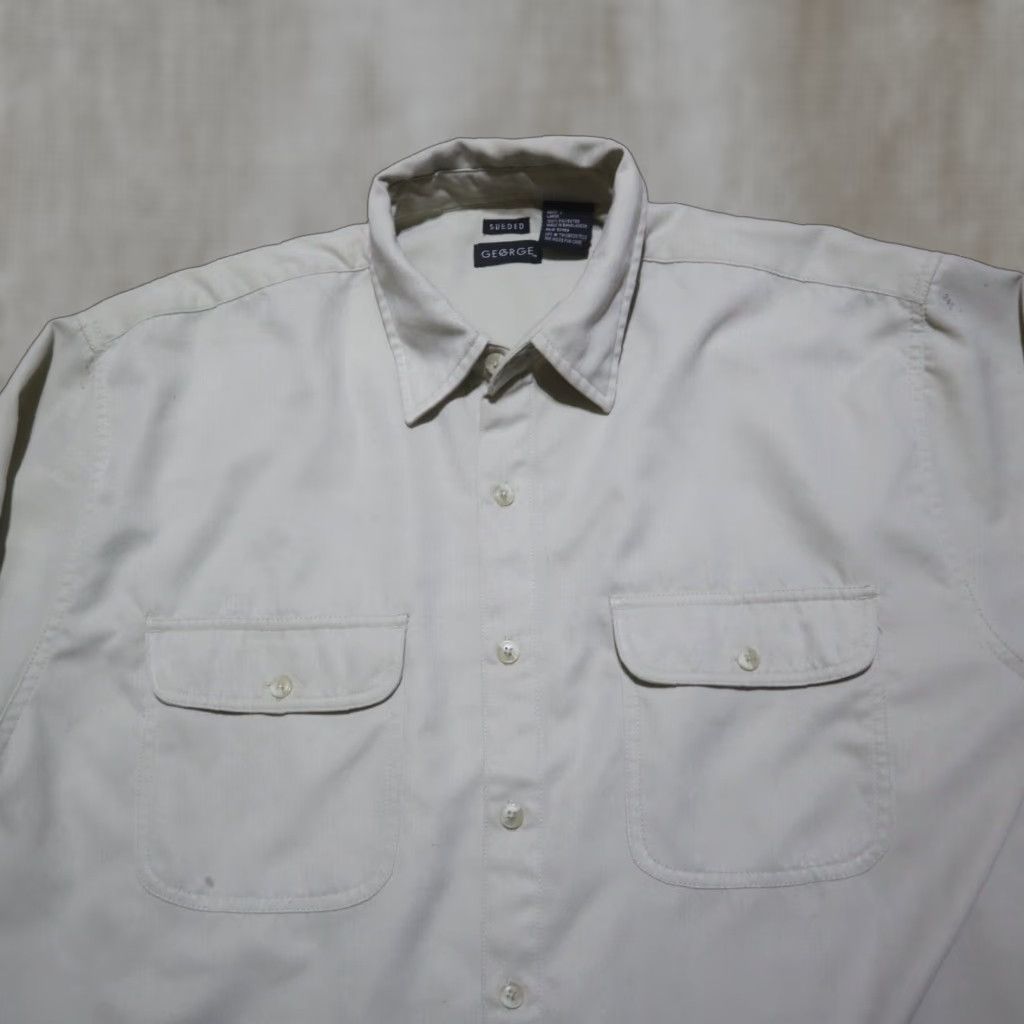 George George Shirt Mens M Beige Suede Button-Up Pocket Collared L Large Size US M / EU 48-50 / 2 - 1 Thumbnail