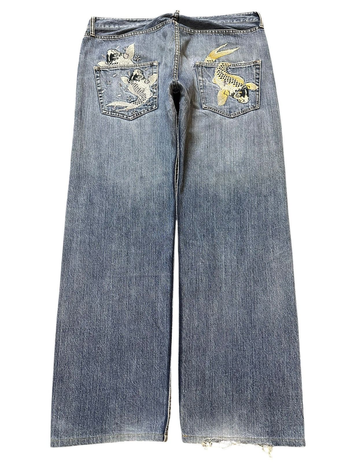 Kamakura Vintage Japanese Brand Sukajan Fish Koi Embroidered Jeans Size US 36 / EU 52 - 1 Thumbnail