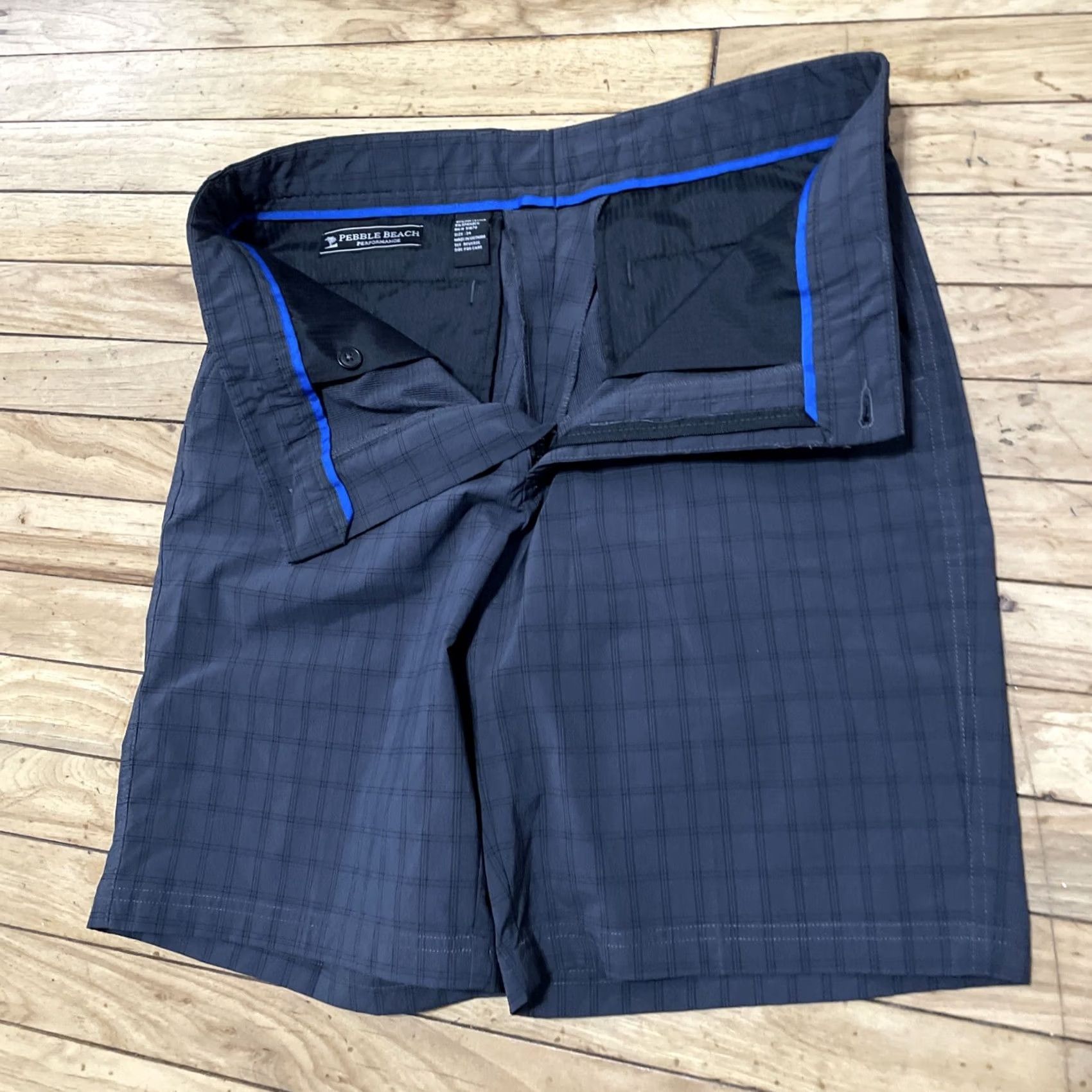 Vintage Pebble Beach Plaid Golf Shorts Men 34 Performance Charcoal Gray Active Flat 10" Size US 34 / EU 50 - 5 Thumbnail