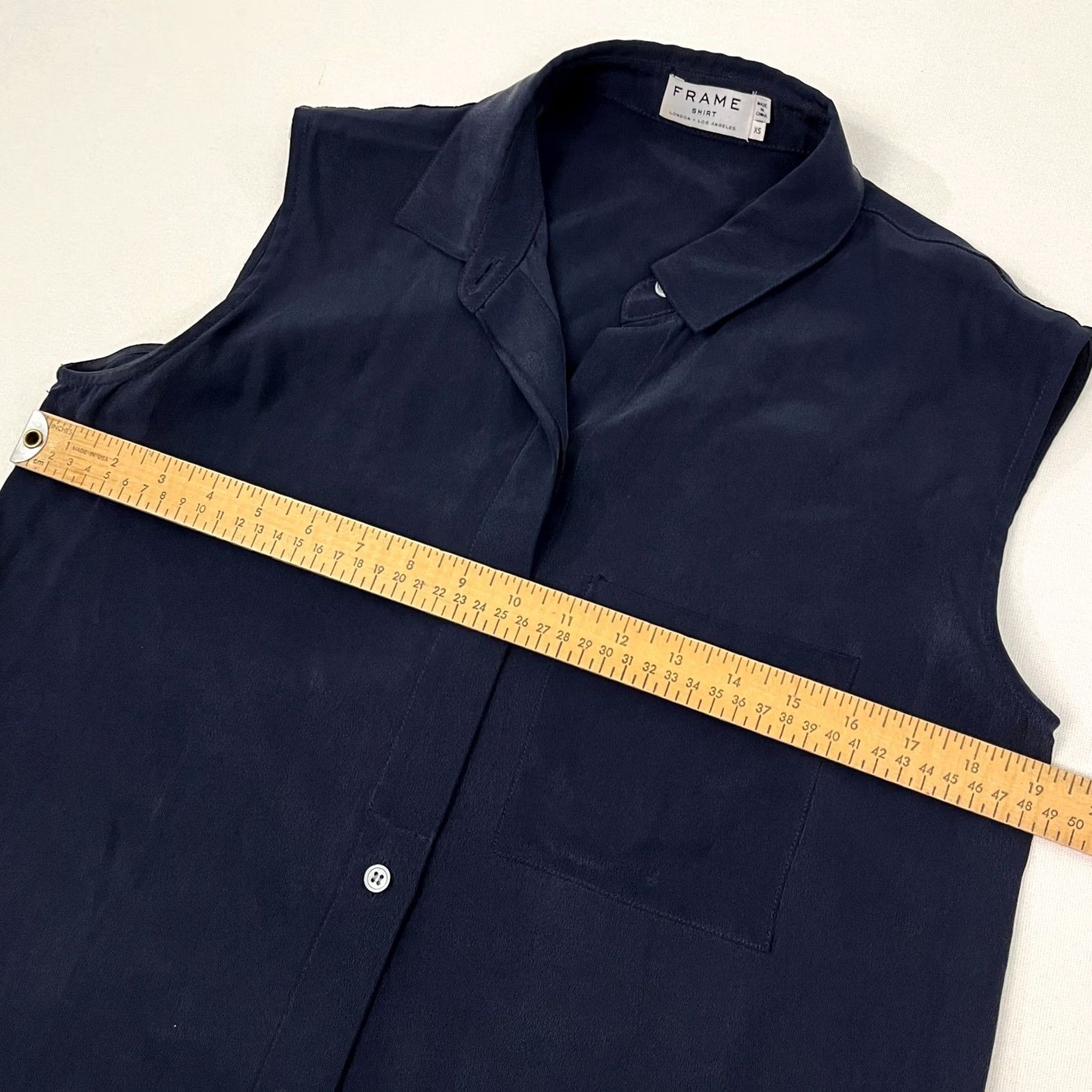 Frame VINTAGE FRAME SHIRT Dress Womens XS Navy Blue Silk Above Knee Sleeveless Pocket Button Up Collared Short Dress Casual Workwear 90s Womens No Size XS / US 0-2 / IT 36-38 - 5 Thumbnail