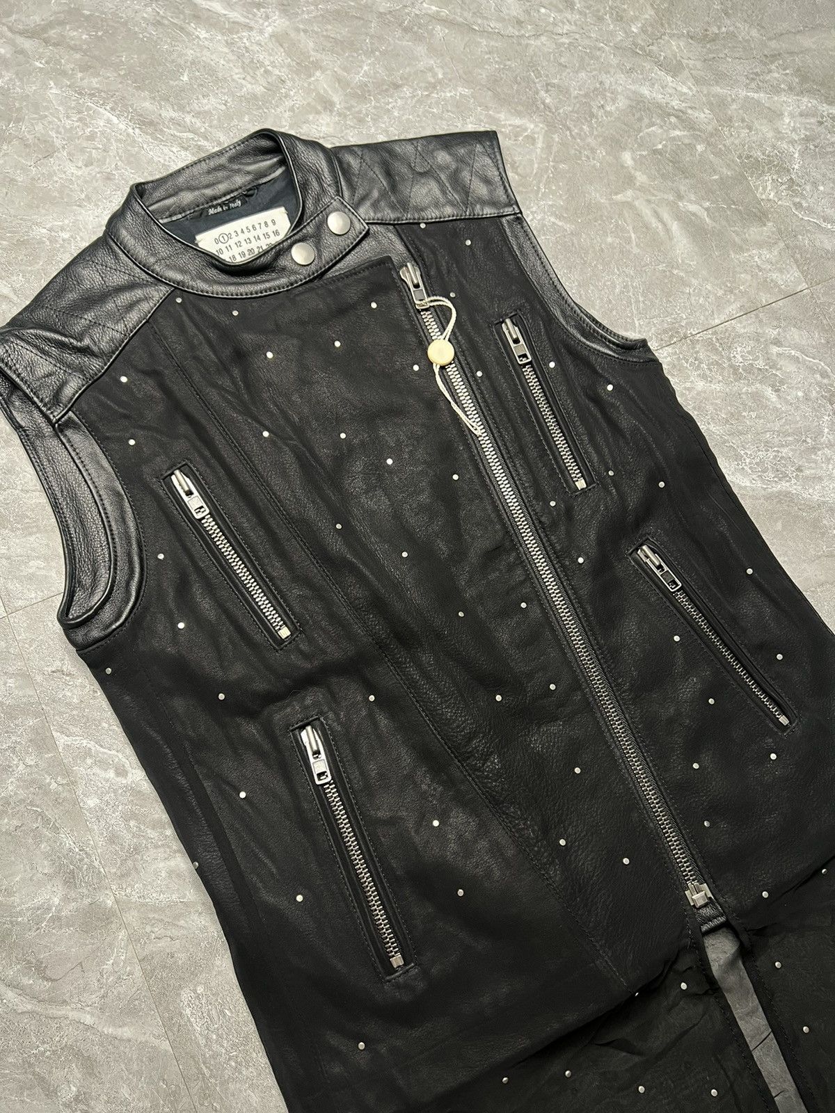 Maison Margiela MMM Line 1 Resort 2012 Biker Jacket W/ Studded Sheer Overlay Size XS / US 0-2 / IT 36-38 - 6 Thumbnail