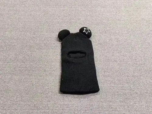 Other Bear Ears Embroidered Star Knitted Balaclava Ski Mask Black Size ONE SIZE - 1 Thumbnail
