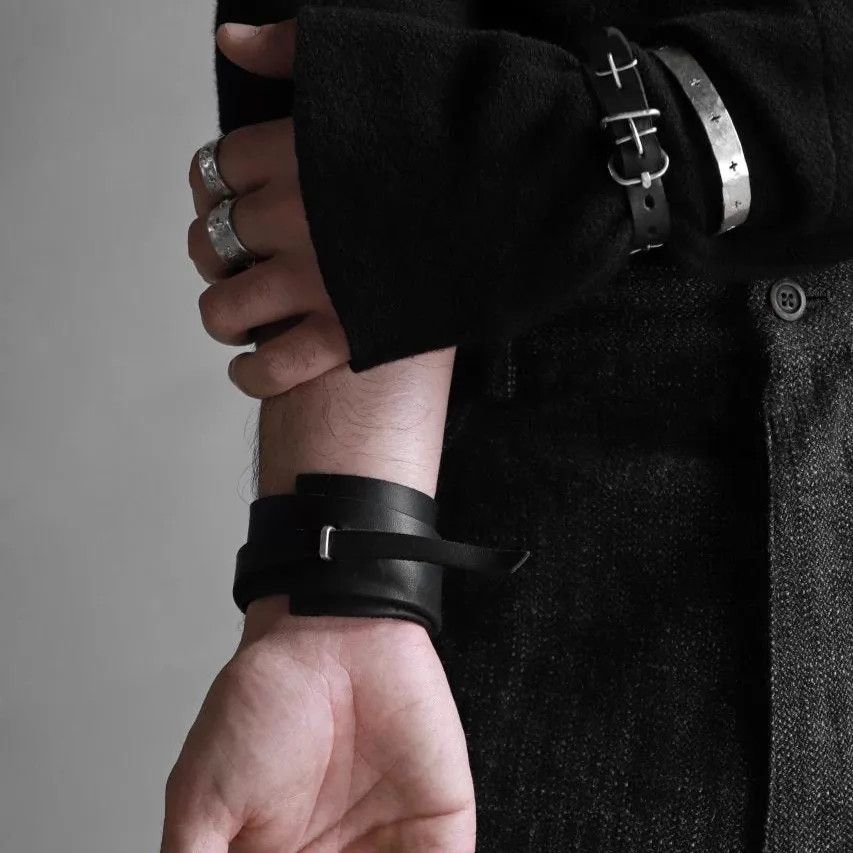 Ma+ M.A+ Maurizio Amadei A-F0K3 Black Leather Cross Bracelet Size ONE SIZE - 2 Thumbnail