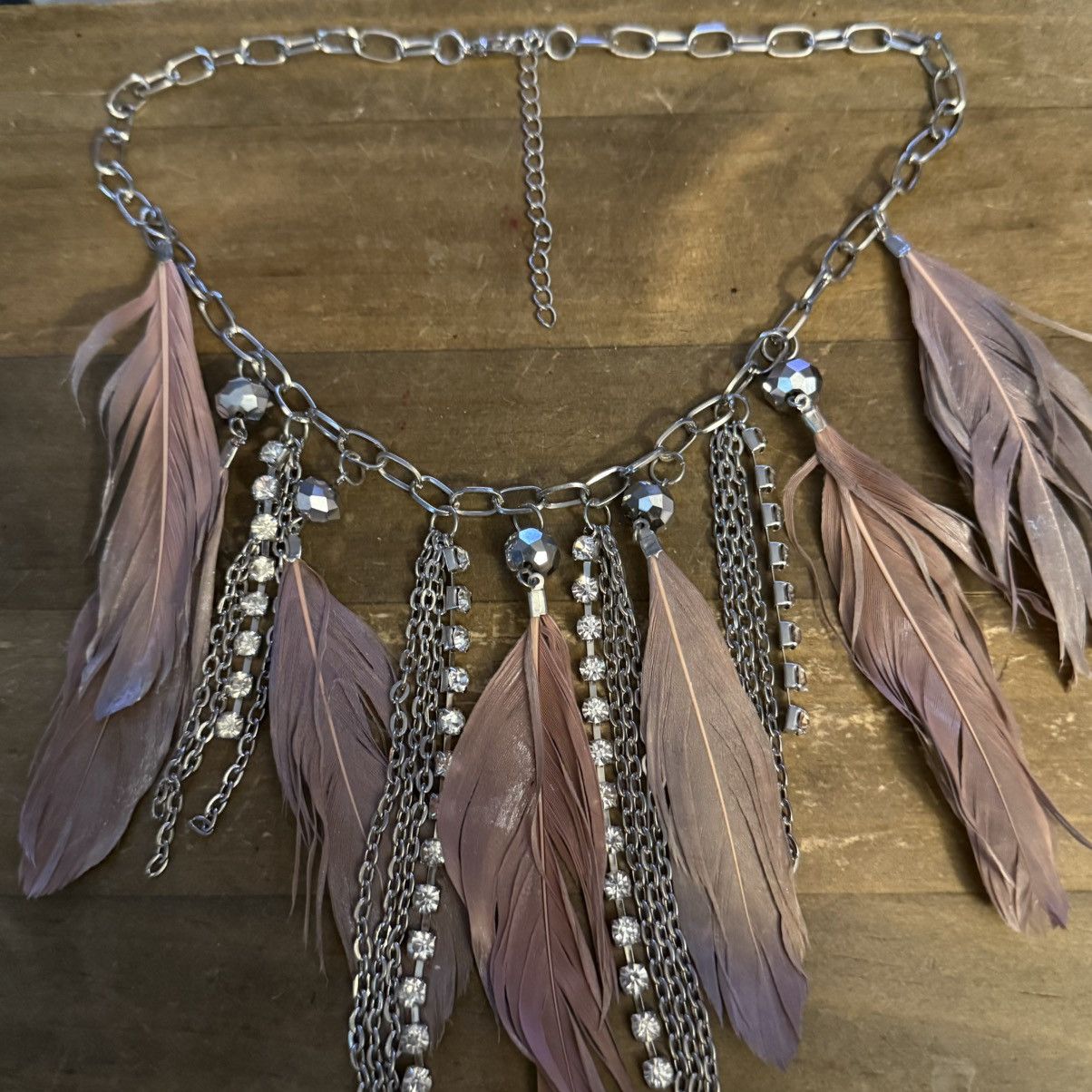 Other Silver tone Bohemian feathers, rhinestones & chains necklace Size ONE SIZE - 3 Thumbnail