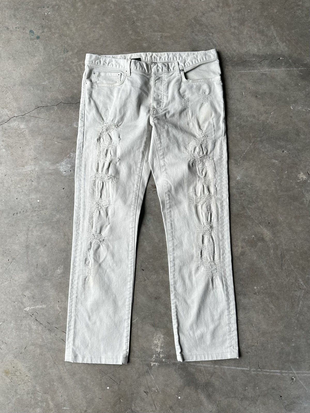 image of Dior Homme 2017 Distressed Crash Denim in White, Men's (Size 33)