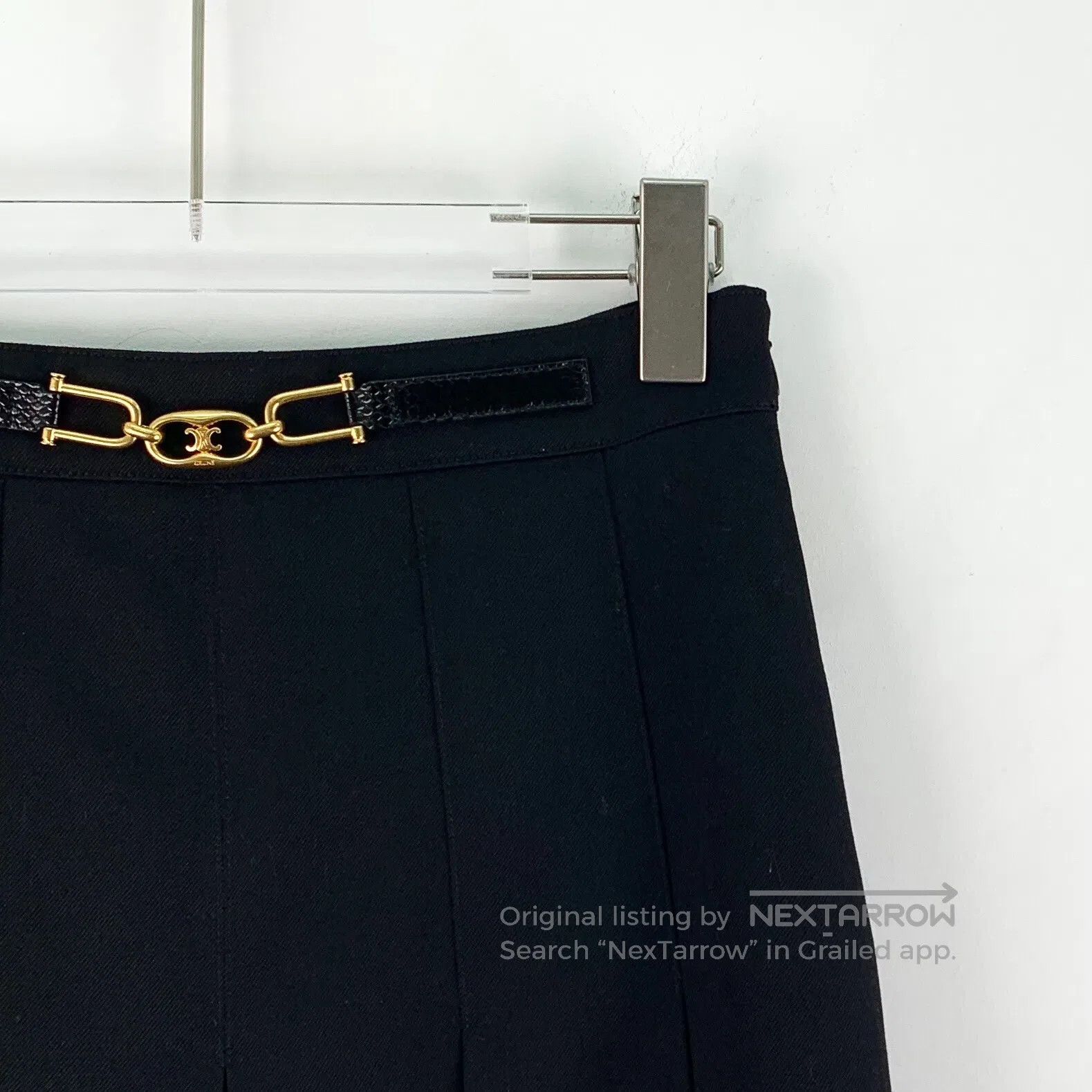 Celine CELINE Black horsebit pleated wool casual half long skirt| Size 37" - 3 Thumbnail