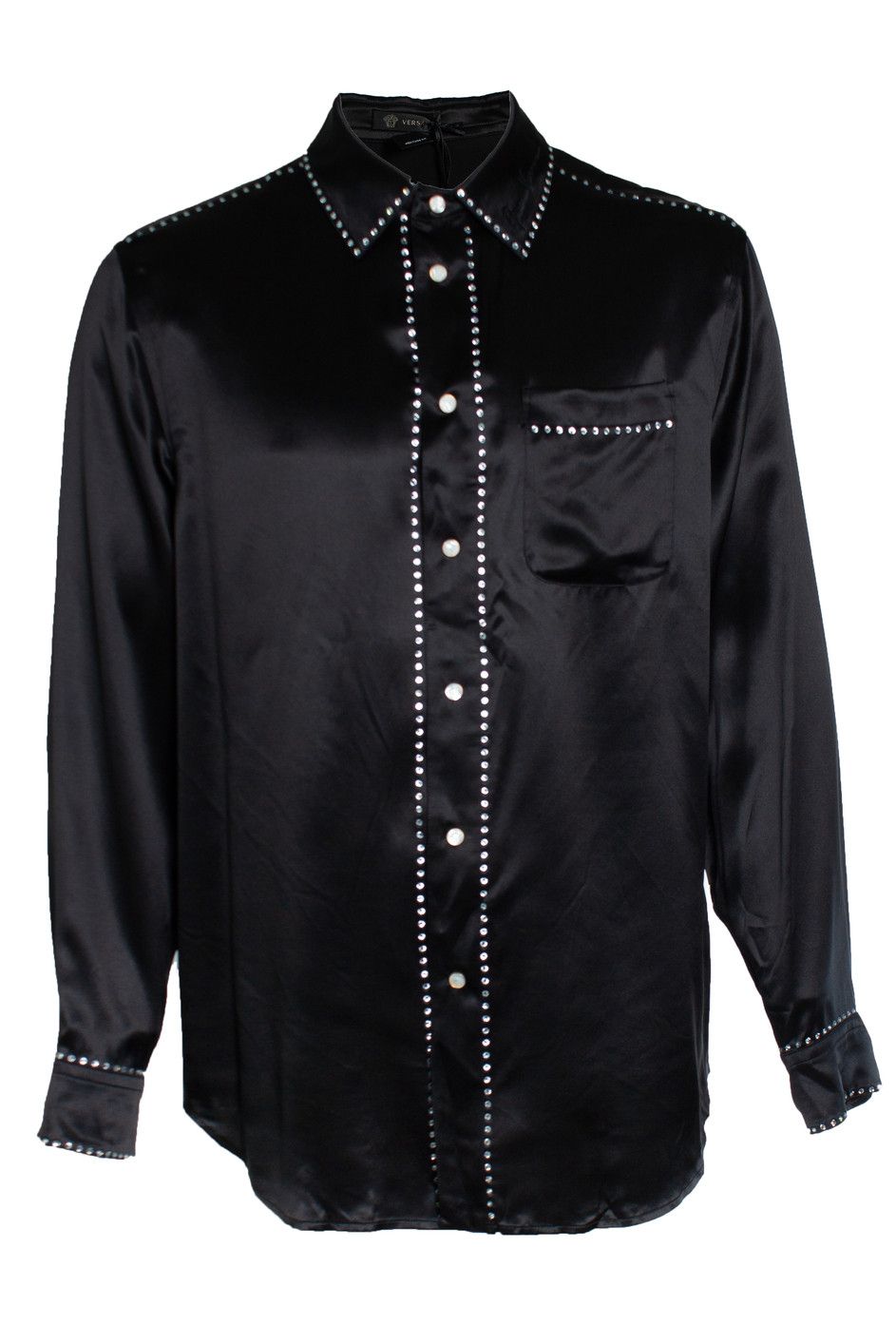 Versace Versace, Black satin shirt with rhinestones Size US M / EU 48-50 / 2 - 1 Thumbnail