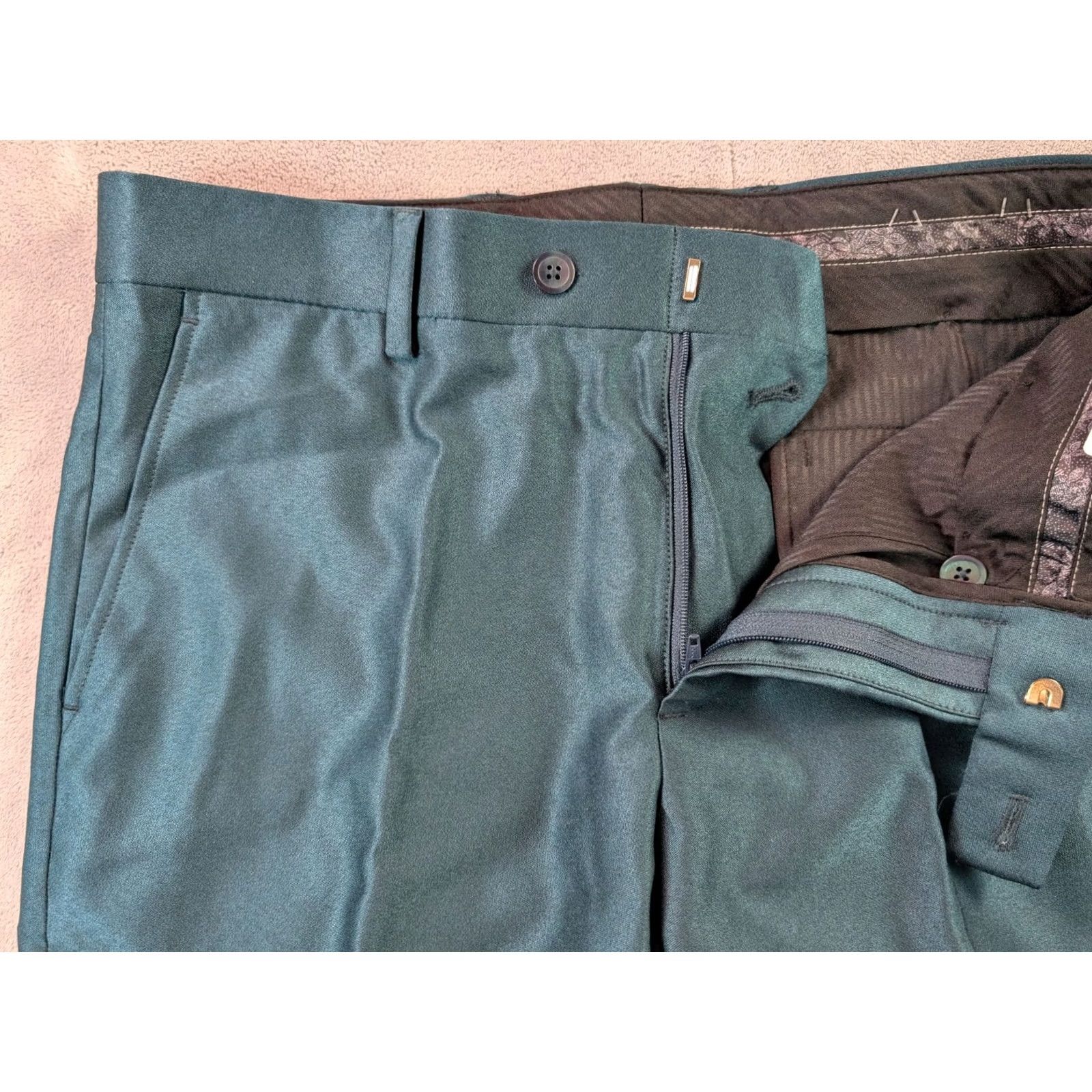 Egara Egara Pants Men's 32x30 Emerald Skinny Flat Front Stretch Dress Trousers Size US 32 / EU 48 - 2 Thumbnail