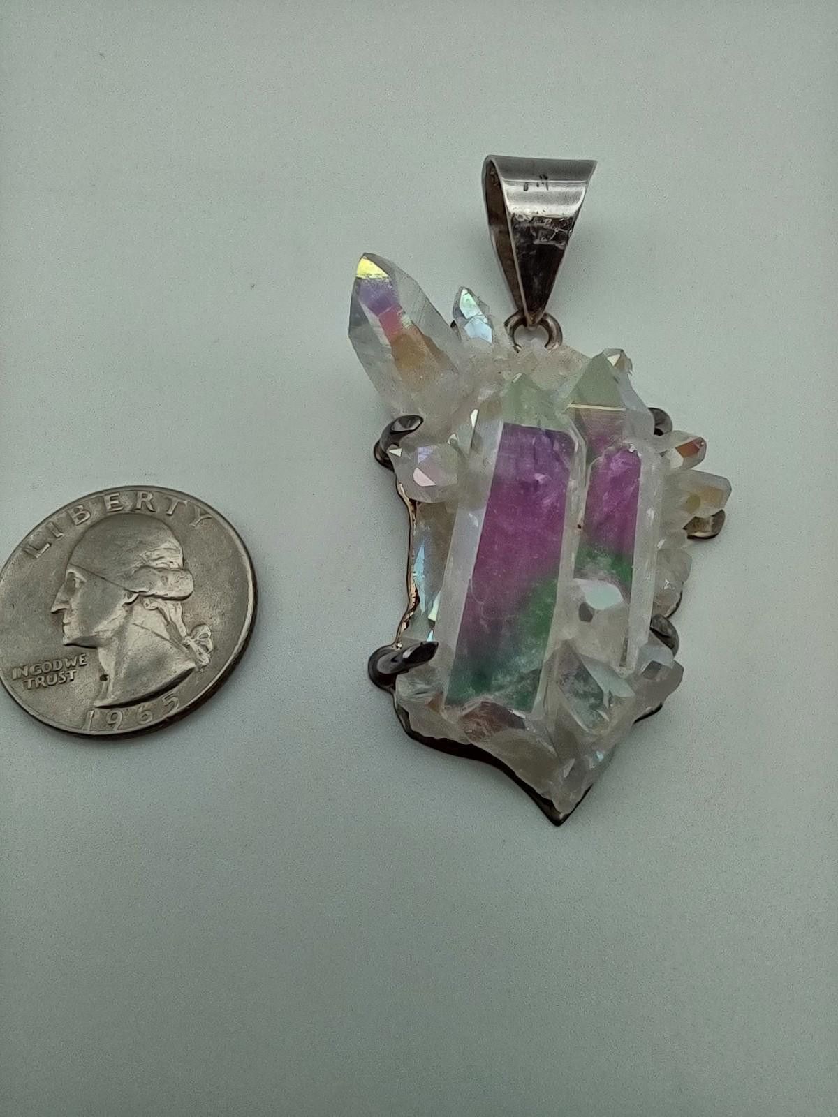 Other Obsidian Sterling Rainbow Aura Quartz Crystal Pendant Size ONE SIZE - 4 Thumbnail