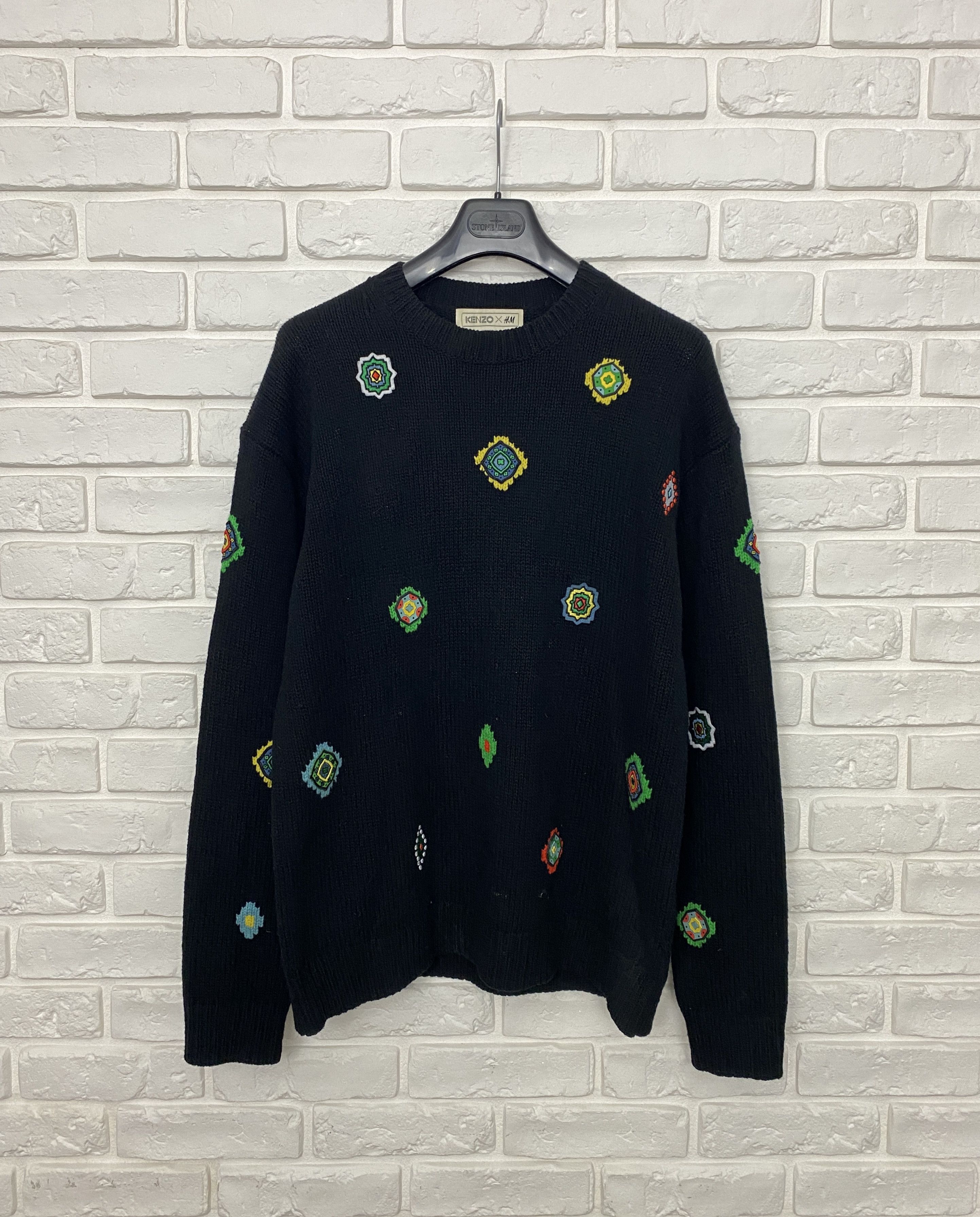 image of Cashmere Wool x H&m Kenzo & H&m Wool Sweater Pullover Jumper Embroidered Size L in Black, Men's