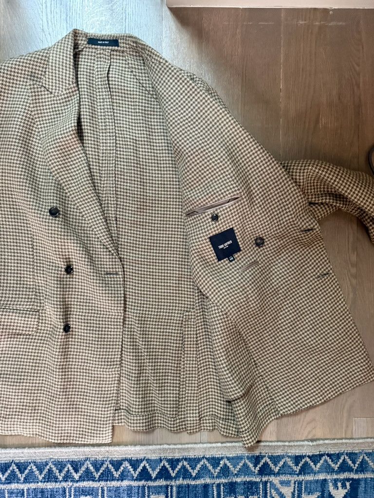 Todd Snyder Todd Snyder Tan Houndstooth Double-Breasted Sport Coat 44R Size 44R - 2 Thumbnail