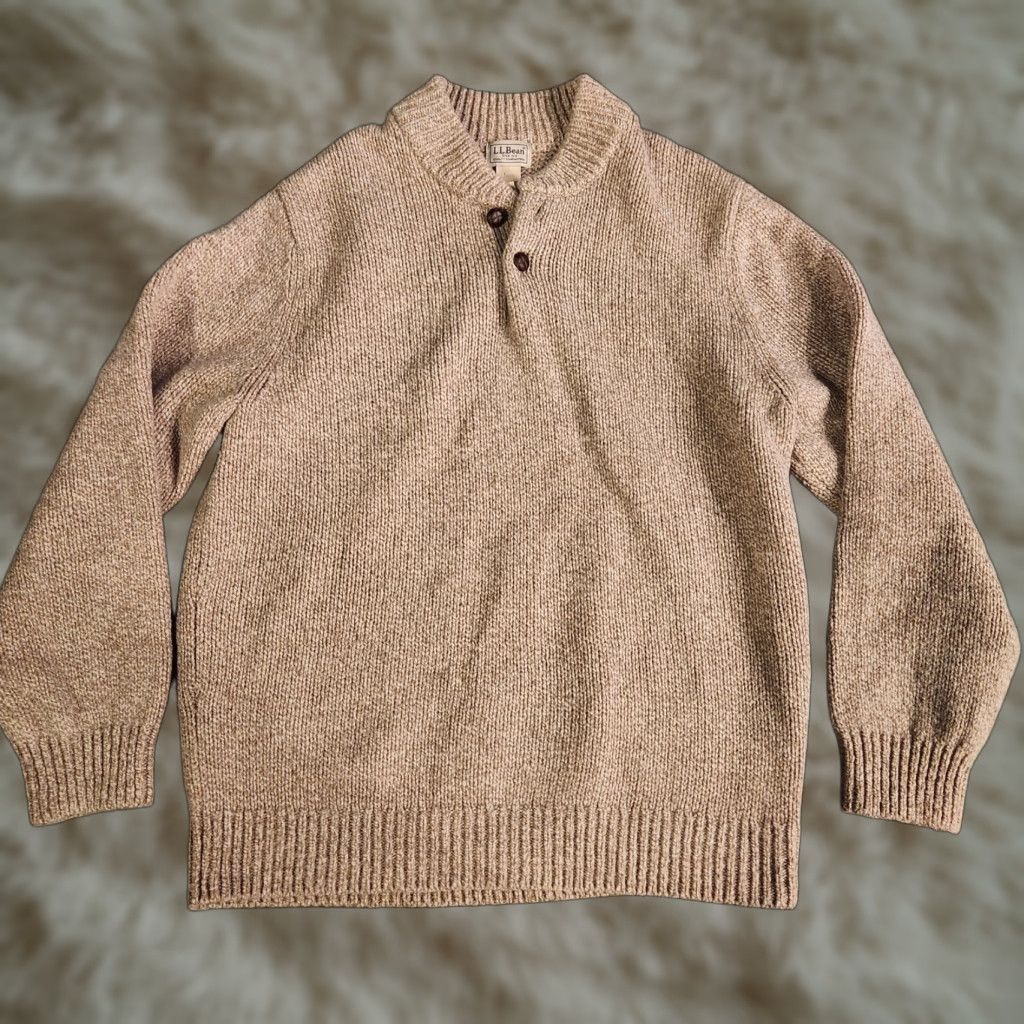 Vintage LL Bean 100% Lambswool Henley Sweater Mens Large Tan Knit Knit Beige Wool Button Long Sleeve Casual Fall Winter Classic Mens Regular Size L Size US L / EU 52-54 / 3 - 1 Thumbnail