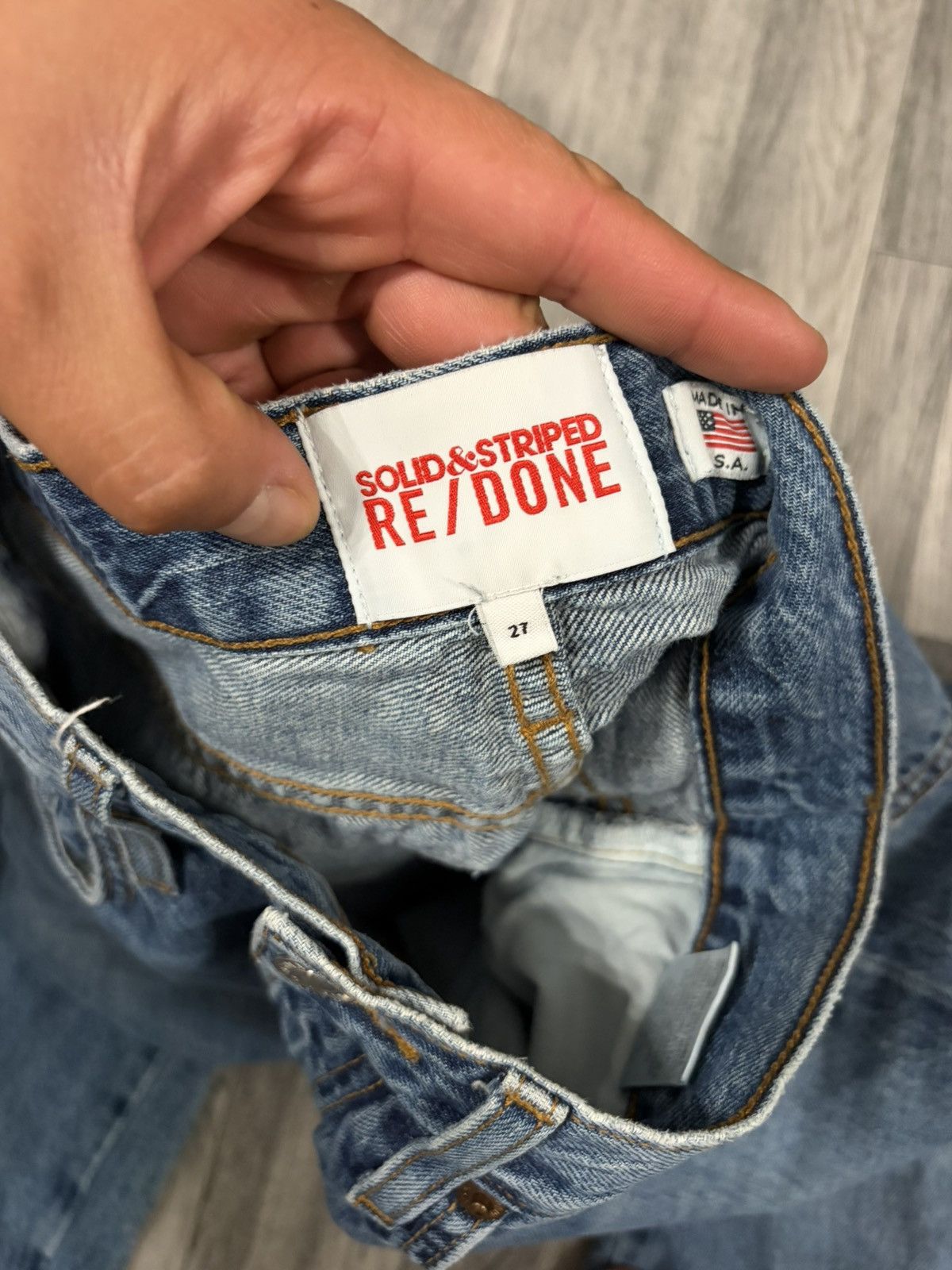 RE/DONE RE/DONE SOLID & STRIPED Mid Blue Straight-Leg Jeans Size 27" / US 4 / IT 40 - 3 Thumbnail