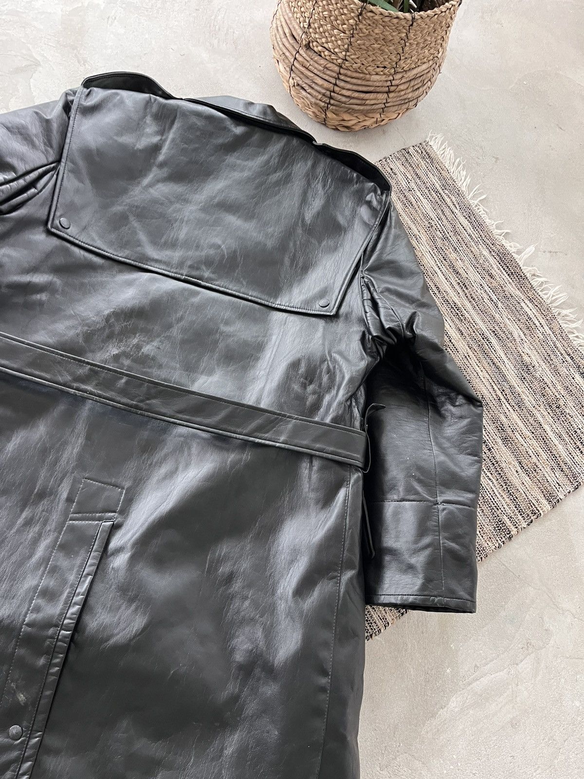 Genuine Leather Vintage Black Faux Leather Trench Coat Gothic Military Style Size US L / EU 52-54 / 3 - 18 Thumbnail