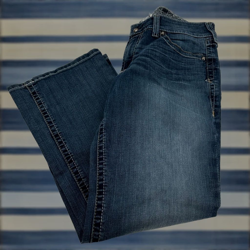 Ariat Ariat REAL Denim Jeans Bootcut Womens Dark Wash 33 30 Inseam Embroidered Pockets Stretch Vintage? No Size 24" / US 00 / IT 34 - 1 Thumbnail