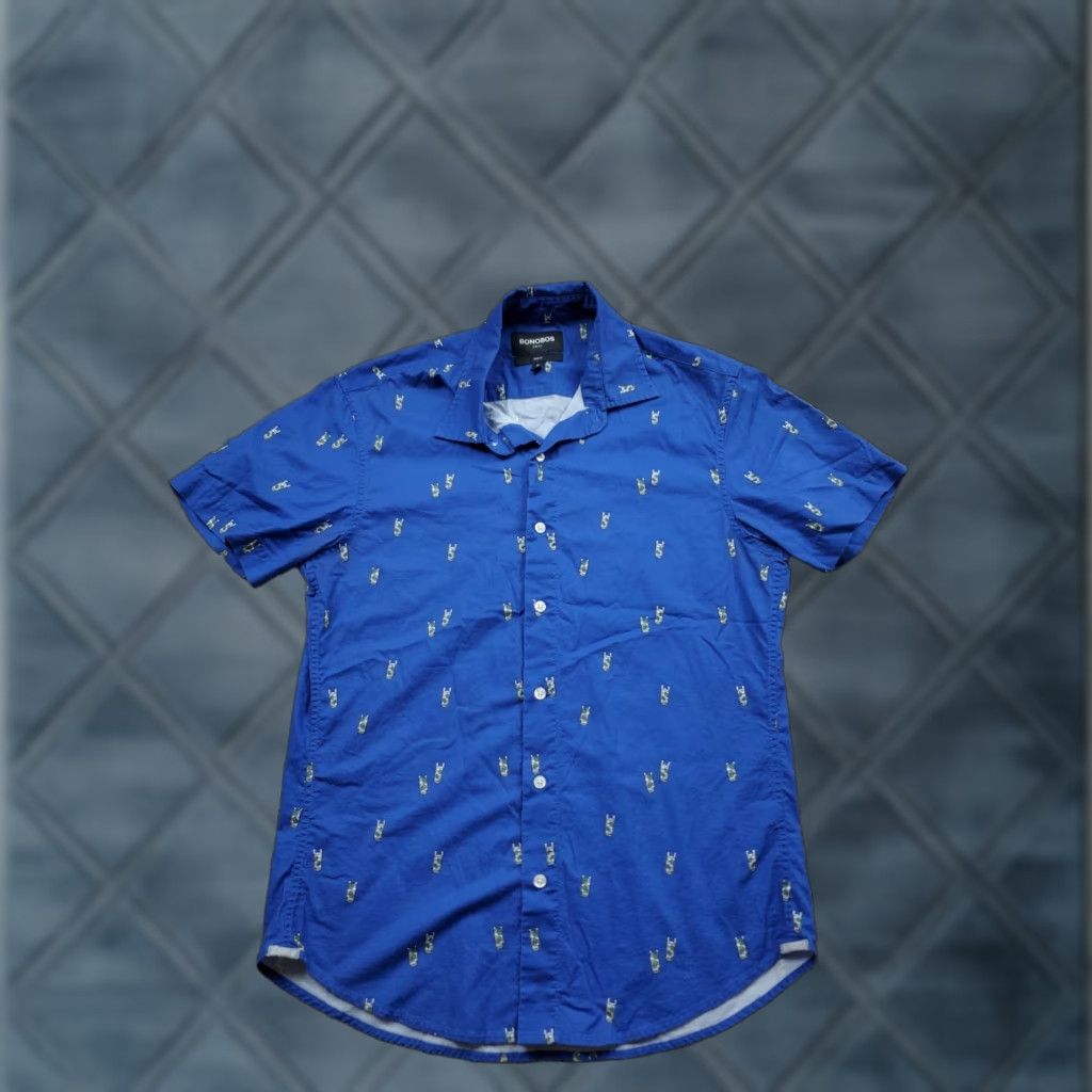 Bonobos Bonobos Shirt Mens Blue Short Sleeve Button Up Slim Fit Cocktail Print Size US M / EU 48-50 / 2 - 1 Thumbnail