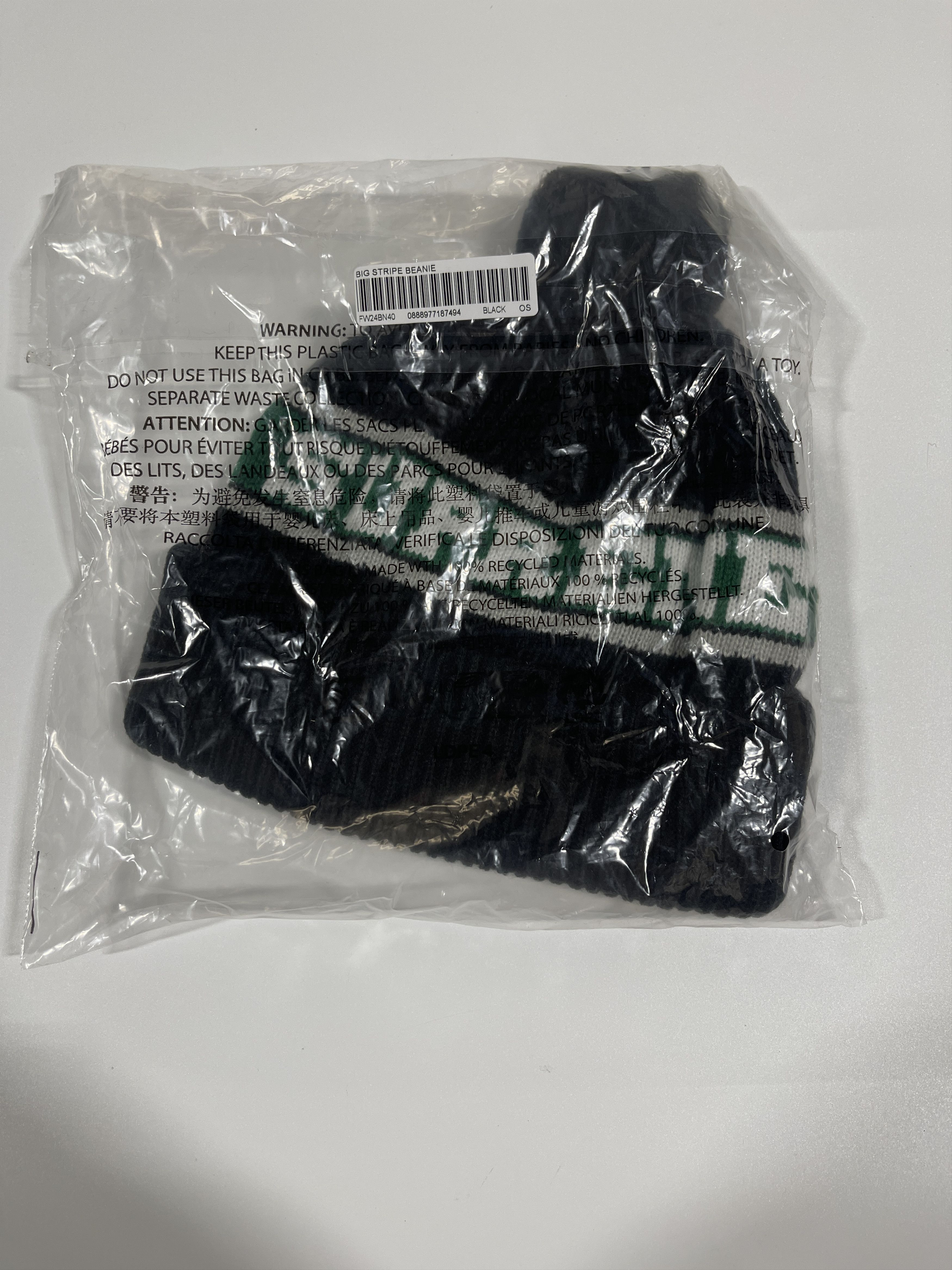 Supreme Supreme Big Stripe Beanie 'Black' size adjustable Size ONE SIZE - 3 Thumbnail