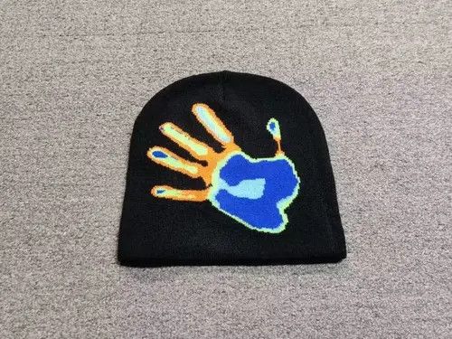 Japanese Brand Mediocre Hand Palm Heatmap Graphic No Cuff Beanie Hat Black Size ONE SIZE - 1 Thumbnail