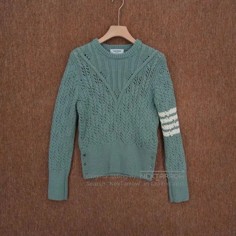 Thom Browne Green Wool Striped Sweater .