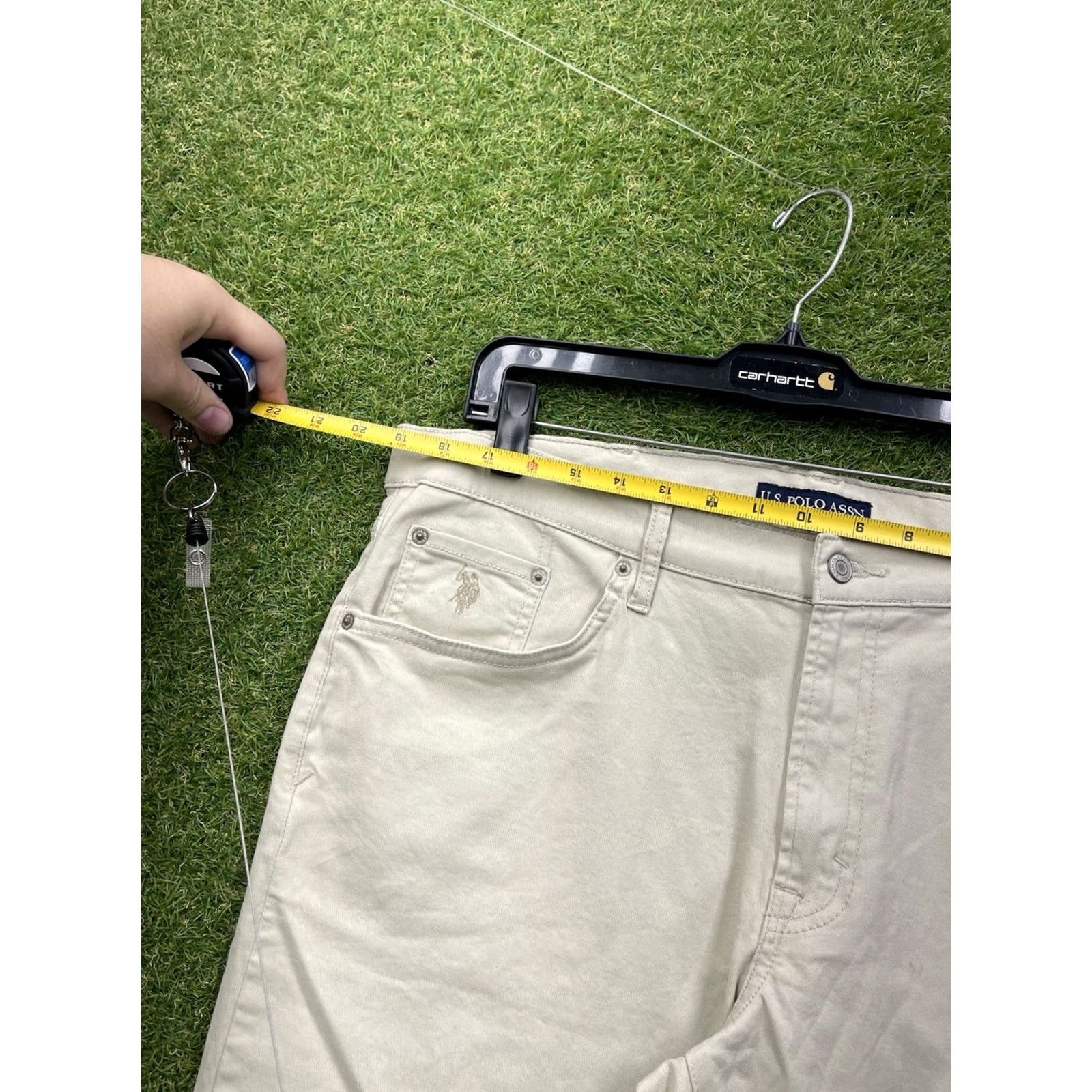 U.S. Polo Assn. U.S. Polo Assn. 5 Pocket Tech Pants Mens 38x32 Chino Casual Work Beige Cotton Canvas Logo Flat Front Straight Inseam 32 NWT Size US M / EU 48-50 / 2 - 6 Thumbnail