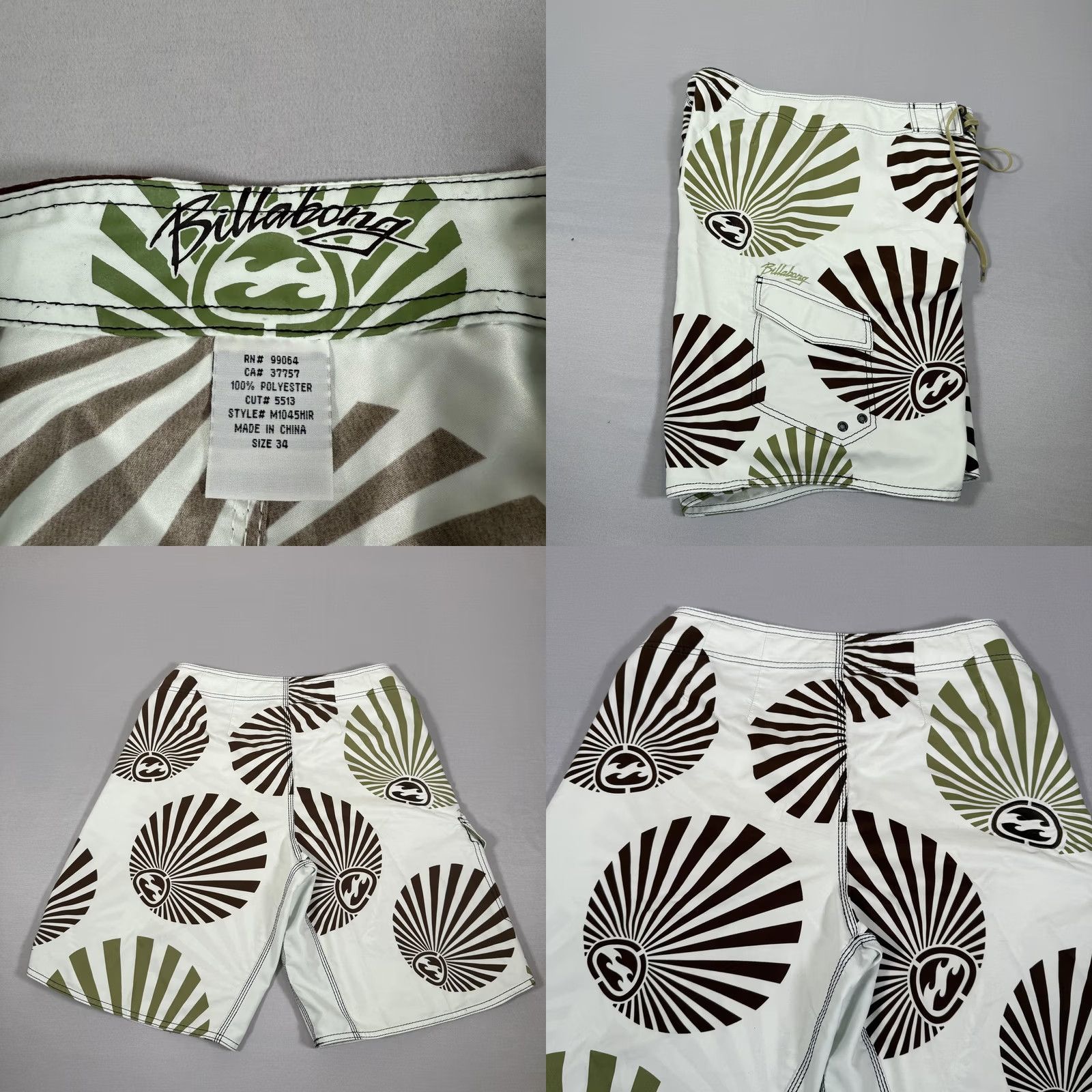 Billabong VINTAGE Billabong Shorts Mens 34 White Rising Sun Surf Geometry Geometric Board Swim Quick Dry Pockets Drawstring Size US 34 / EU 50 - 8 Thumbnail