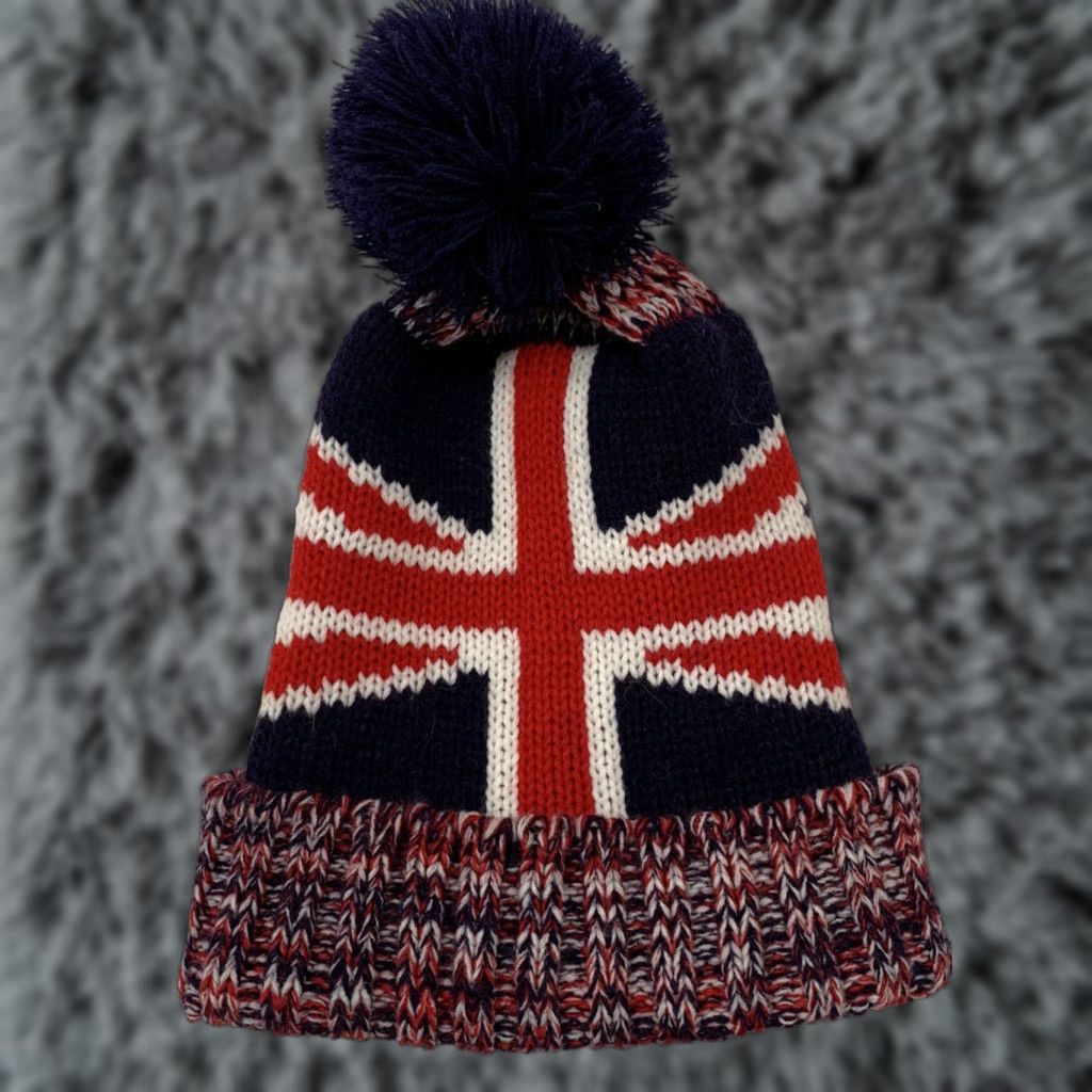 Vintage Union Jack Knit Stocking Hat One Size Extra Large Pom-pom VGUC (Men) Size ONE SIZE - 1 Thumbnail