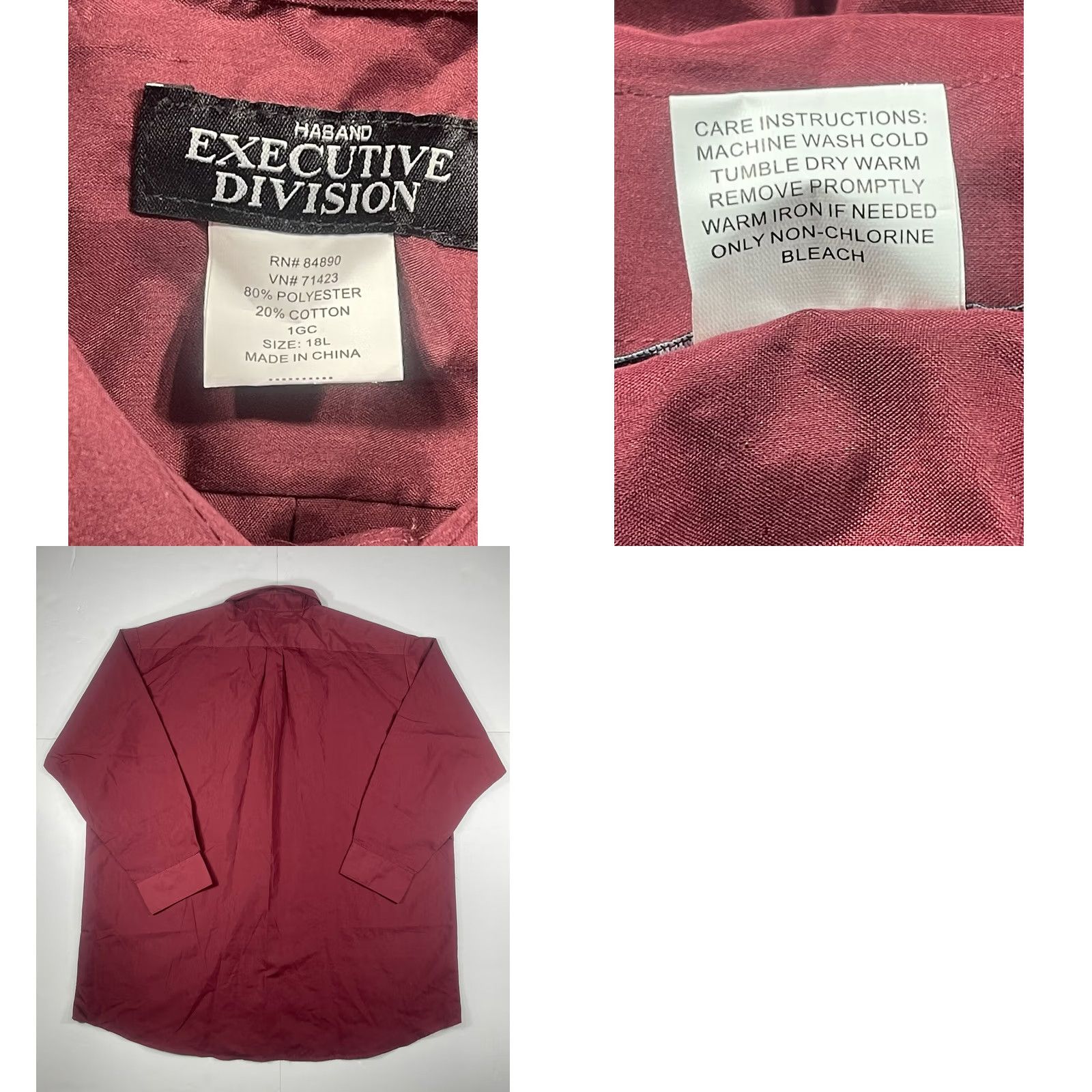Haband Haband Executive Davidson Mens Red Button Up Long Sleeves Dress Shirt Size 18L Size 48R - 8 Thumbnail