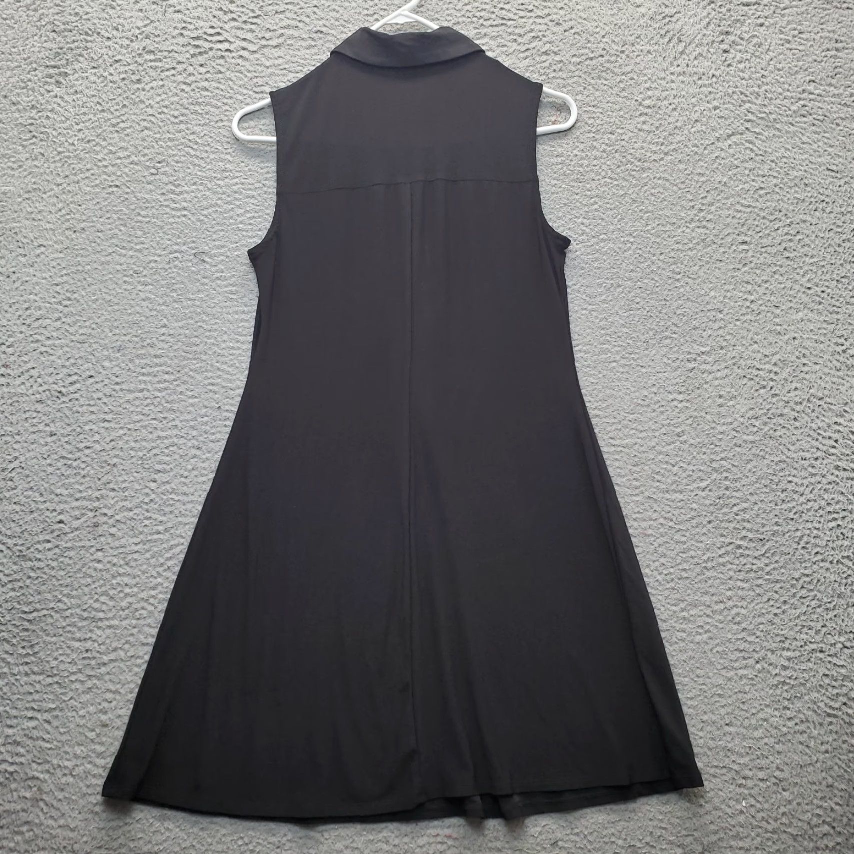 Vintage MSK Women's Small Black Sleeveless A-Line Midi Dress Collared Stretch Zip Size S / US 4 / IT 40 - 2 Thumbnail
