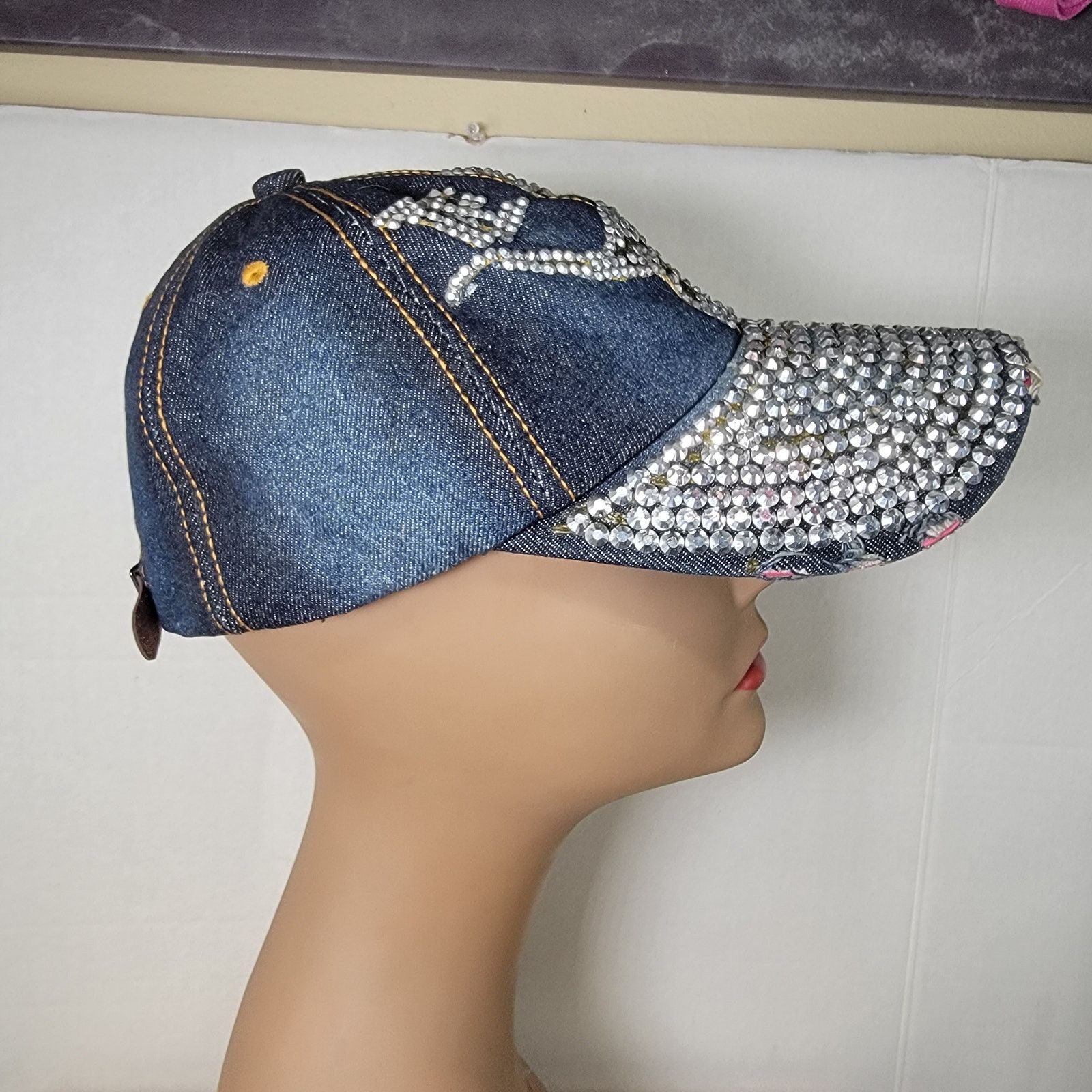 Other Denim Bling Adjustable Ladies Ball Cap "Texas" Longhorn Size ONE SIZE - 3 Thumbnail