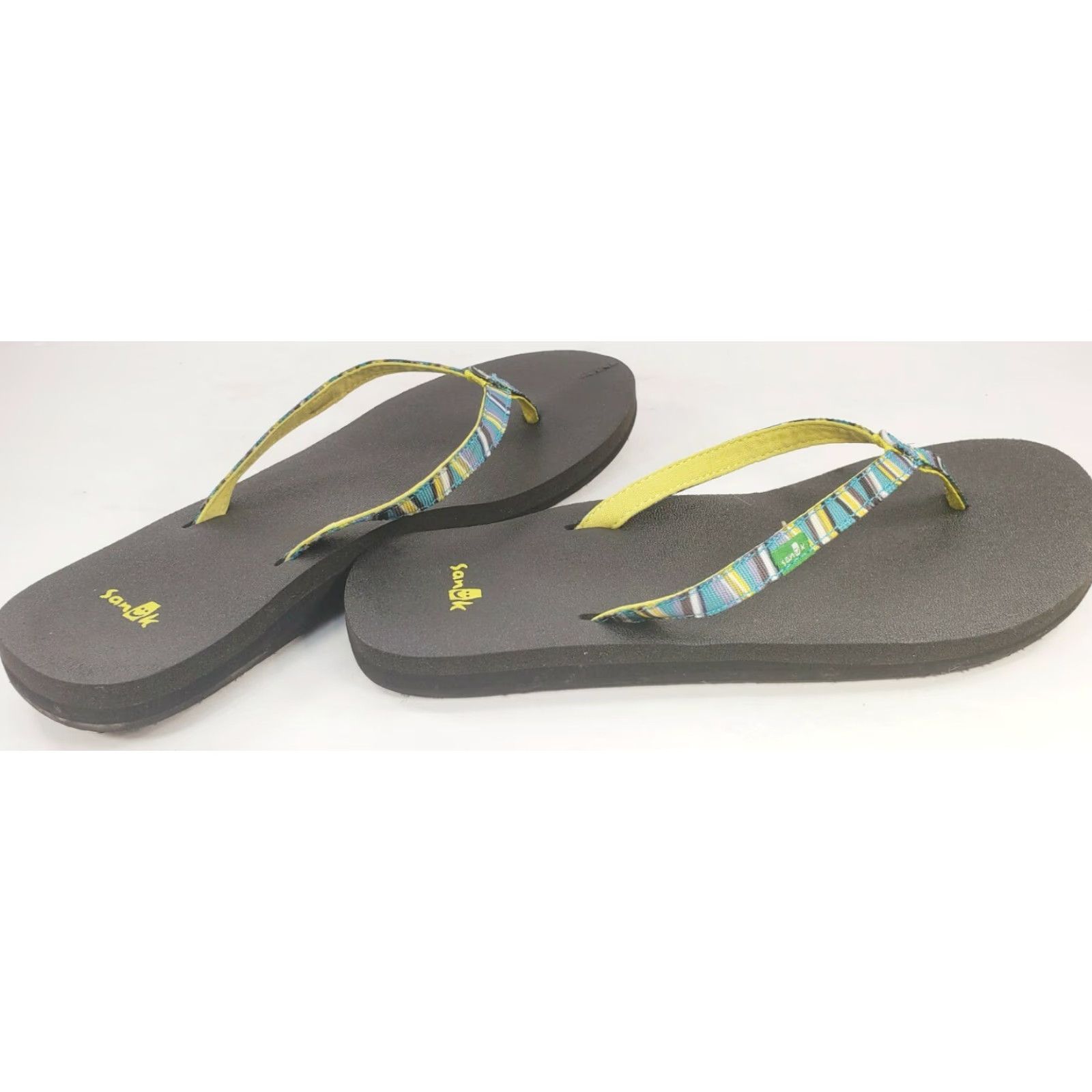 Sanuk Sanuk Women’s Flip Flops Teal Multicolor Yoga Mat Sandals Size 7 M Womens Casual Slide-on Flat Geometric Pattern Size US 7 / IT 37 - 6 Thumbnail