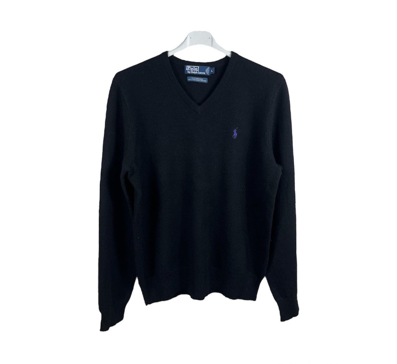 Vintage 90s Polo Ralph Lauren vneck wool sweater pony purple