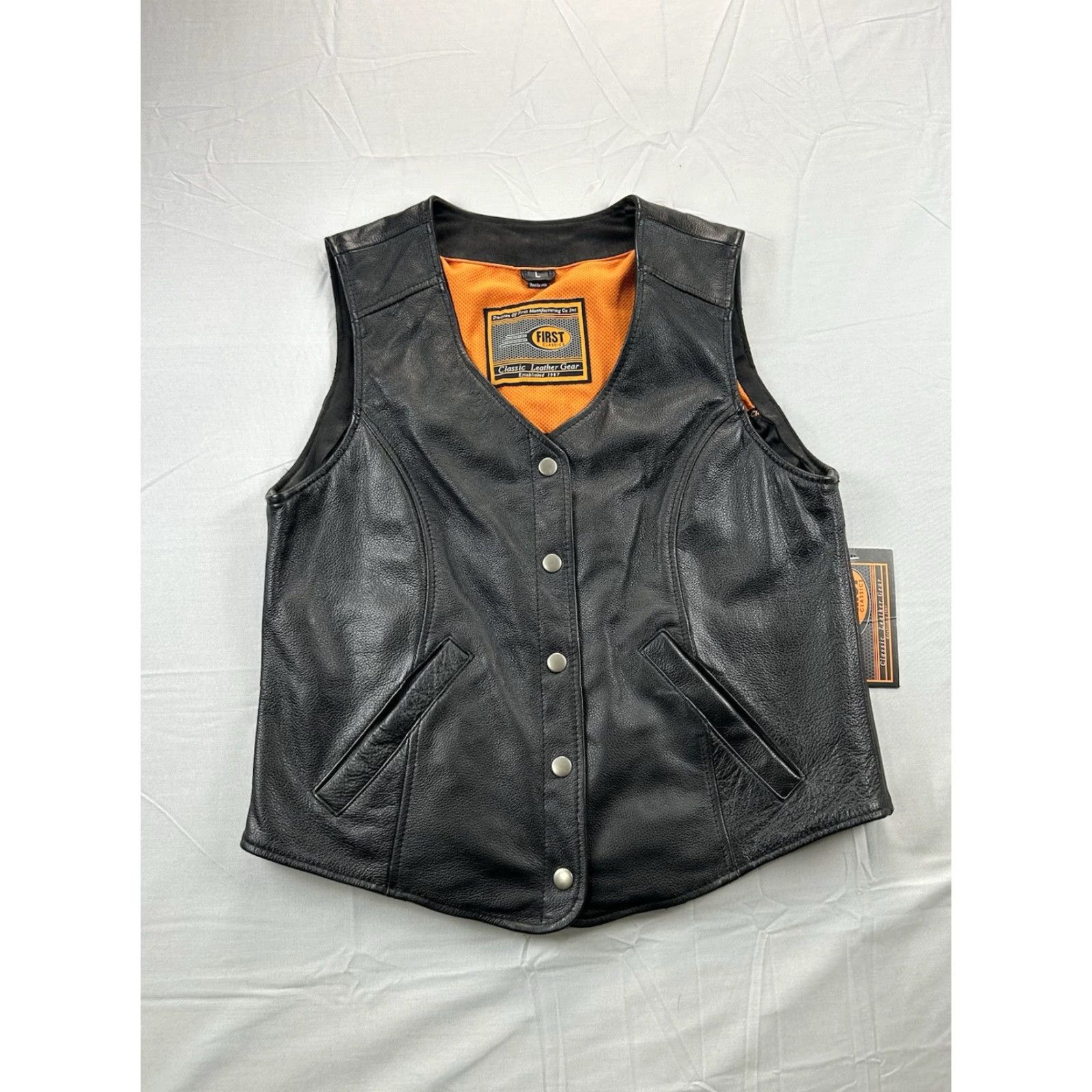Vintage First Classic Leather Vest Women L Biker Moto Classic Leather Black Womens Size L / US 10 / IT 46 - 2 Thumbnail