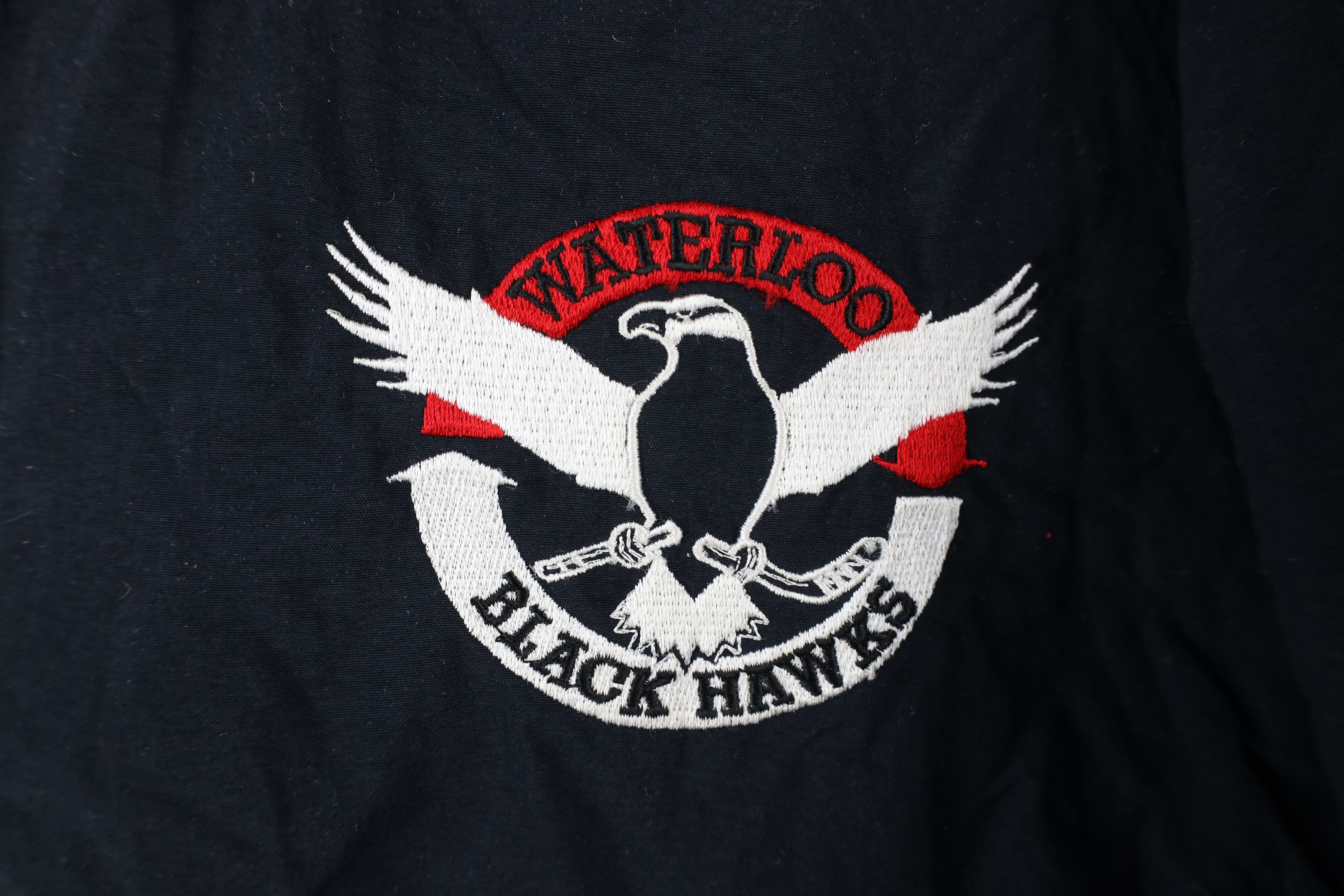 Vintage Vintage 80s Black Hawks Hockey Quilted Bomber Jacket USA Size US L / EU 52-54 / 3 - 4 Thumbnail