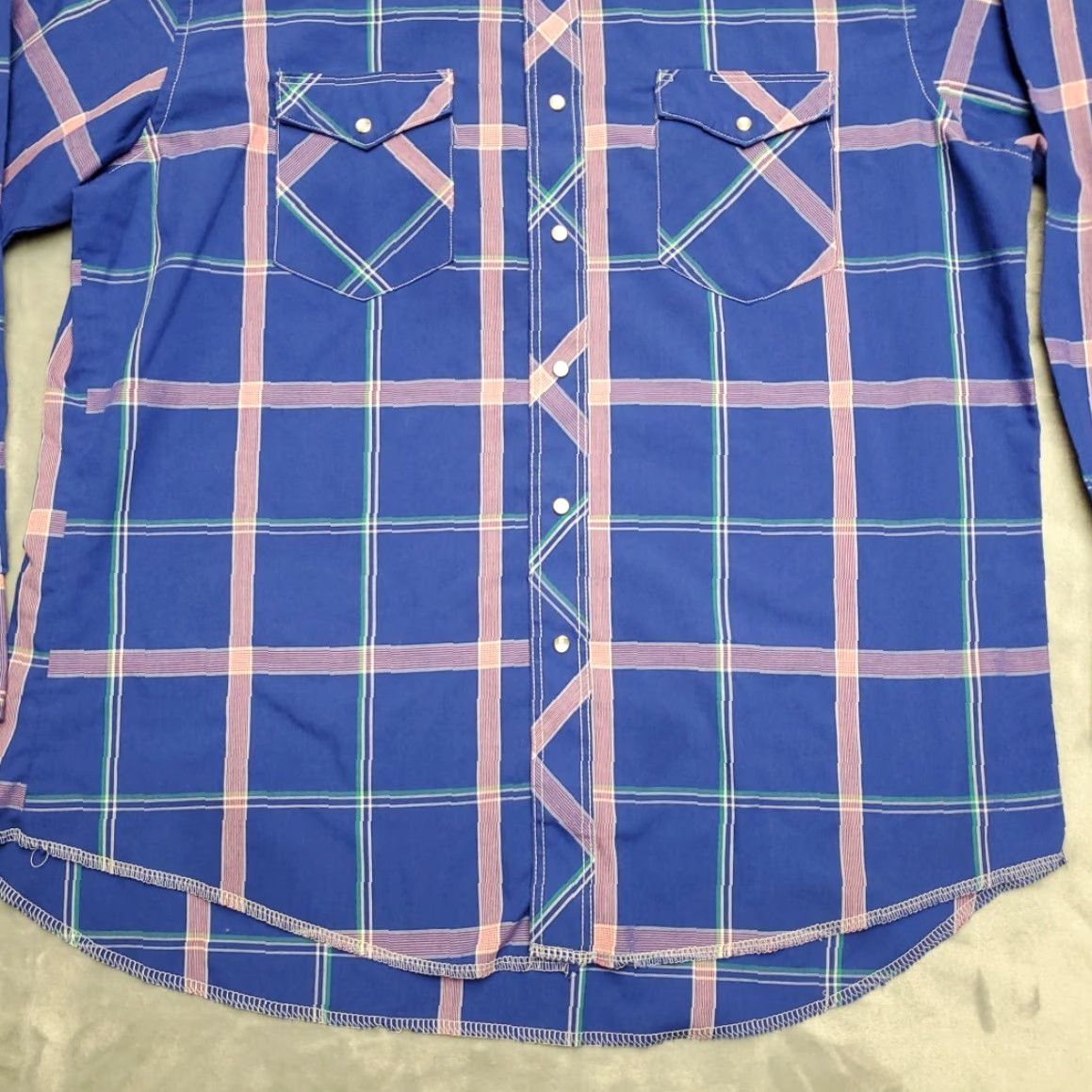 Wrangler VTG Wrangler Shirt Mens 17.5 x 35 Extra Long Tails Blue Plaid Pearl Snap Western Shirt Mens XS? Size US XXL / EU 58 / 5 - 2 Thumbnail