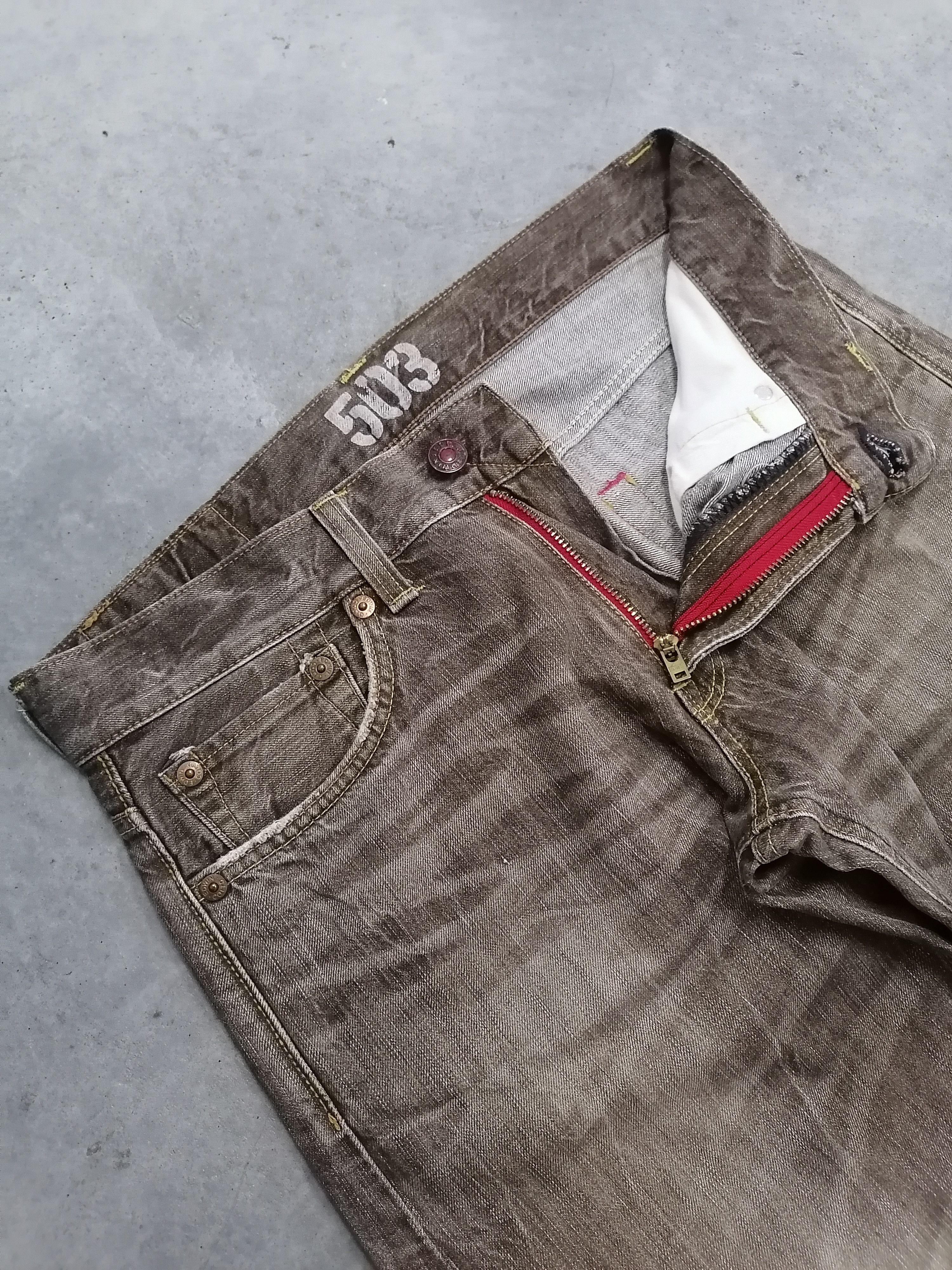 14th Addiction × Japanese Brand Edwin 503 Brown Claw Mark Distressed Denim Pants Size US 34 / EU 50 - 5 Thumbnail
