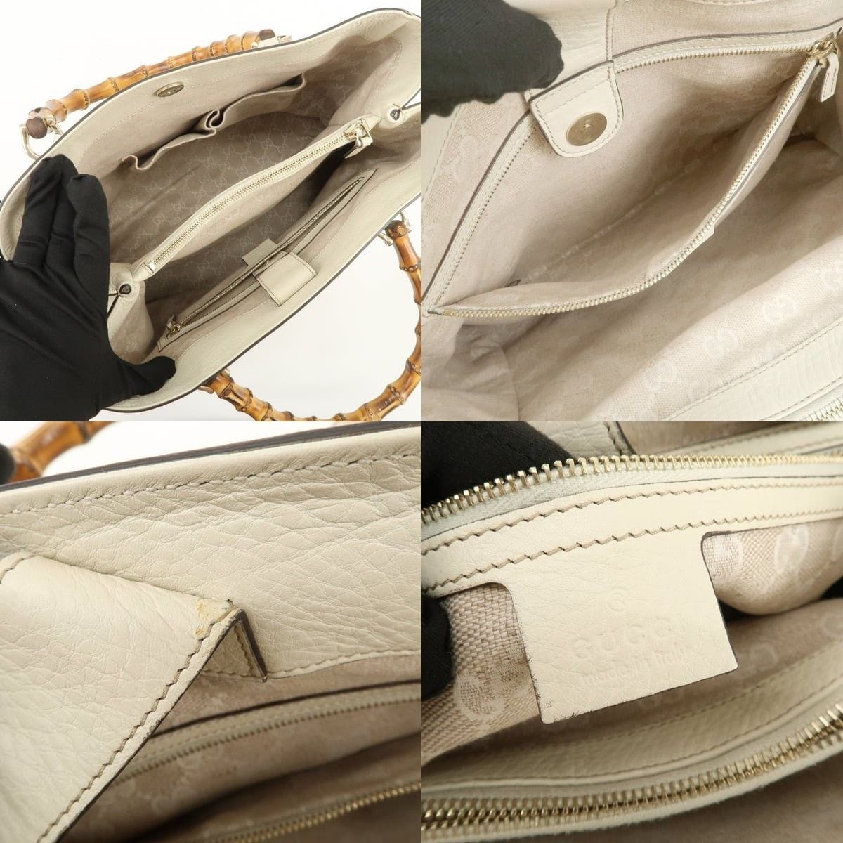 Gucci Gucci Bamboo Top Handle Bag Calfskin Cream Size ONE SIZE - 7 Thumbnail