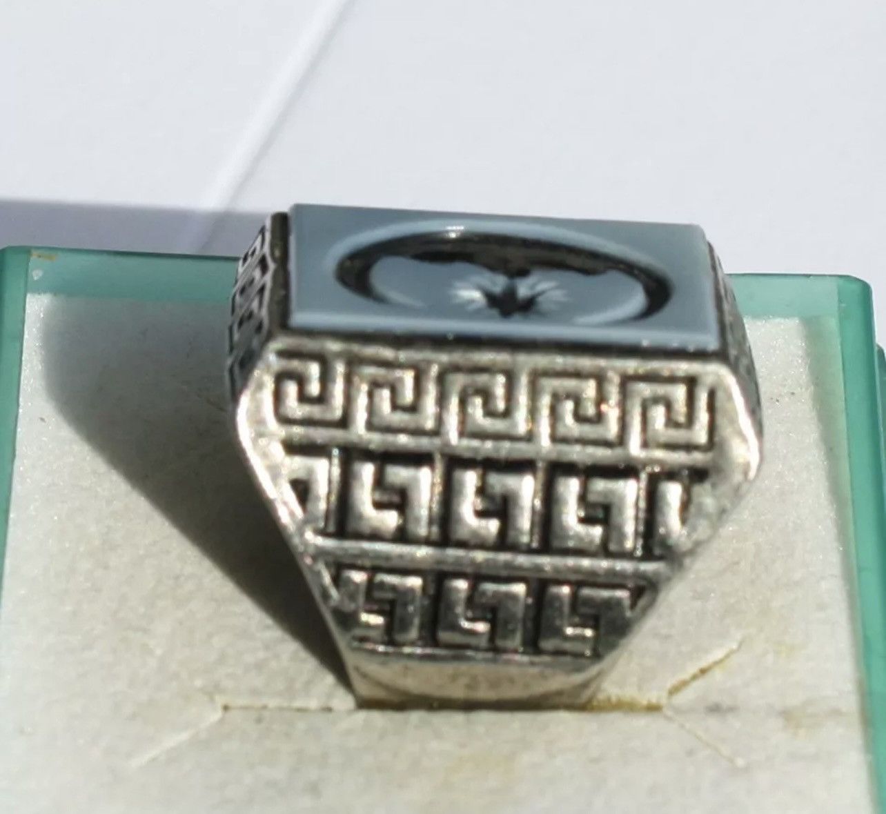 Vintage Very Rare Retro Silver Two Layer Signet Intaglio Seal Ring Size ONE SIZE - 3 Thumbnail