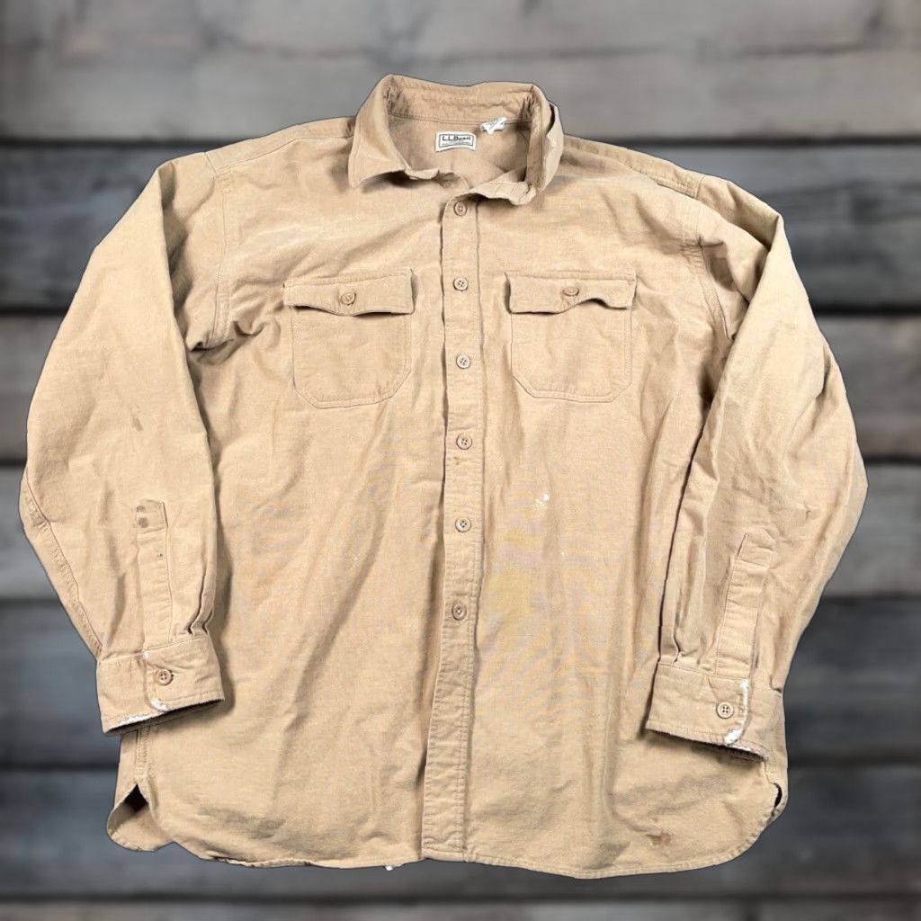 Vintage VINTAGE L.L. Bean Work Shirt Adult XL Beige Cotton Long Sleeve Button-Up Casual Workwear 90s Grunge Retro Size US XL / EU 56 / 4 - 1 Thumbnail