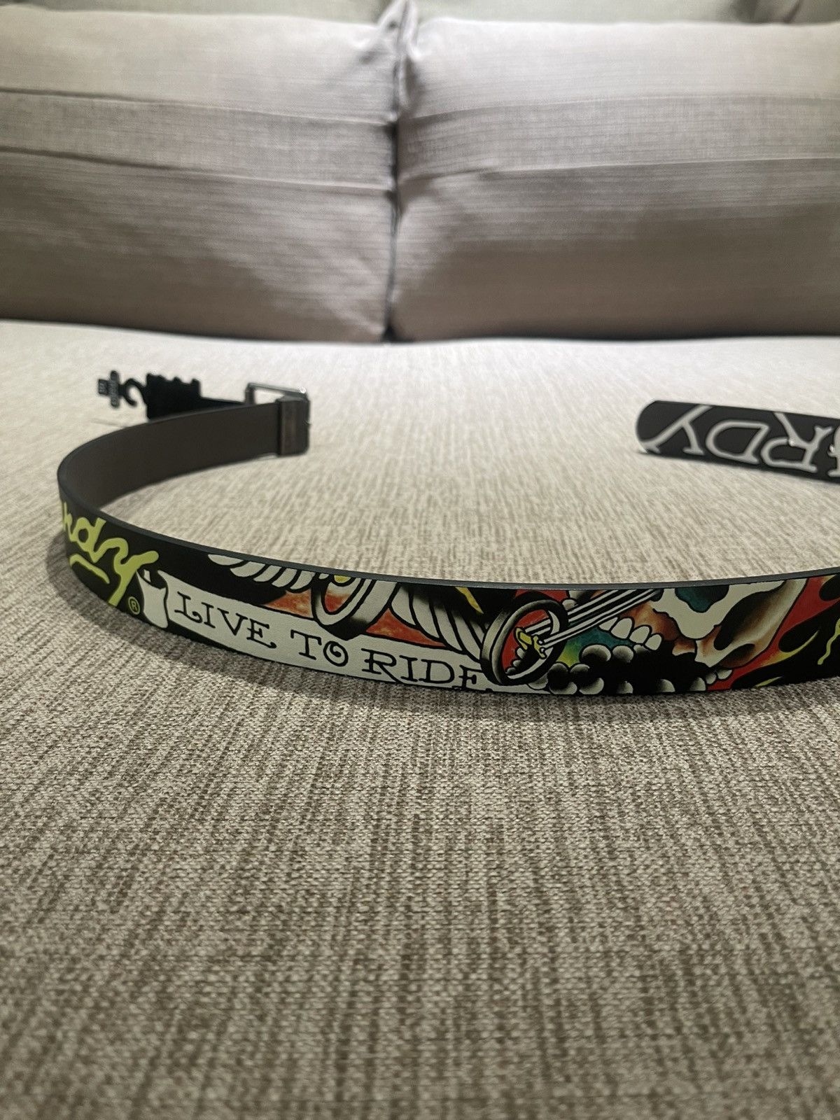 Ed Hardy Ed Hardy “Live To Ride” Speed Kills Reversible Belt Size 36 - 2 Thumbnail