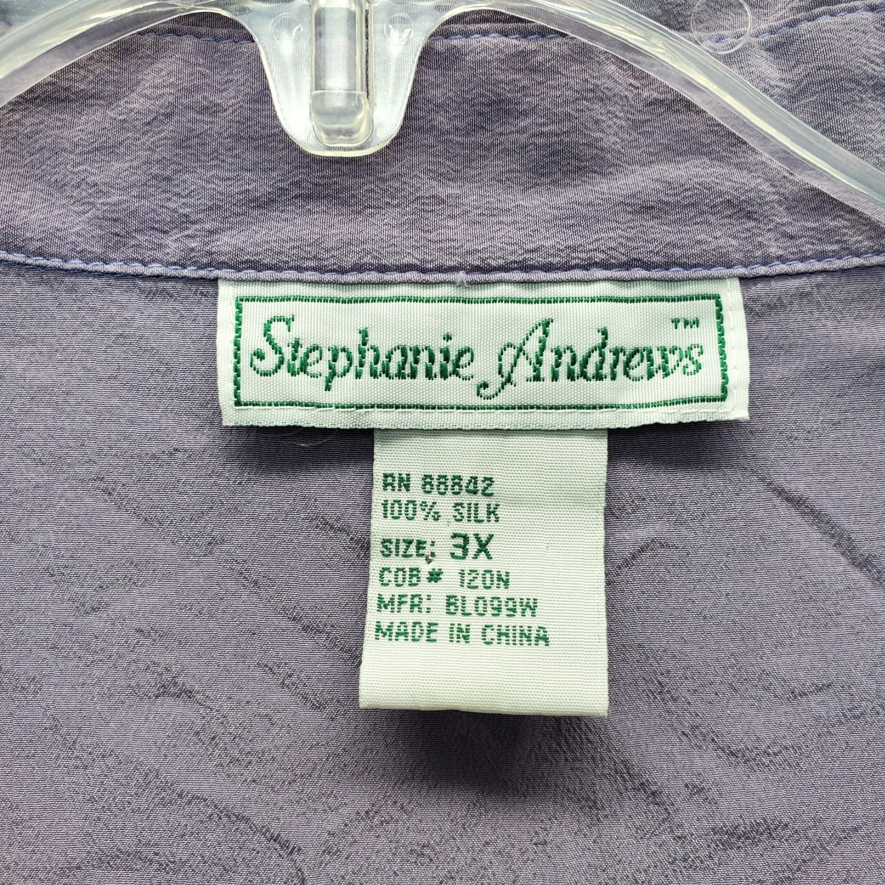 Vintage Stephanie Andrews Shirt Womens 3X Purple Button Front Chest Pocket Side Slit Button-Up 100% Silk (No N/A) Size XXL / US 16-18 / IT 52-54 - 5 Thumbnail