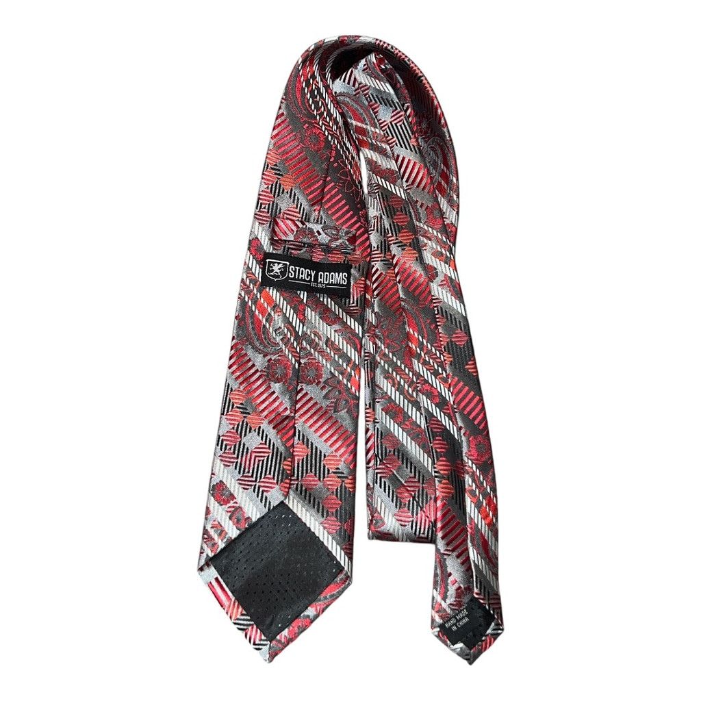 Stacy Adams Men's Stacy Adams Tie, Red & Gray, One Size Size ONE SIZE - 2 Thumbnail